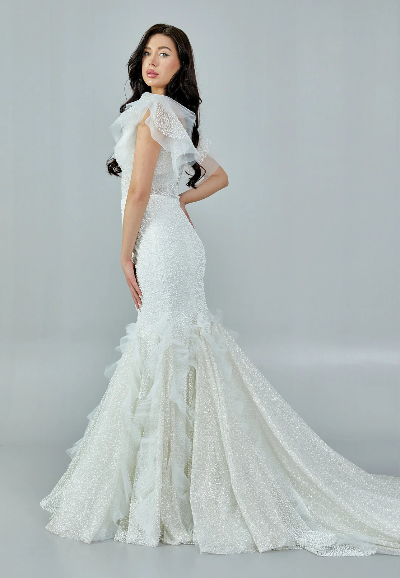 Short Sleeve Maxi Tulle Regular Wedding Dress abb23020 - Image 6