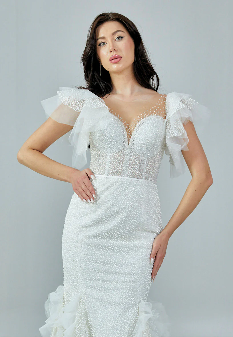 Short Sleeve Maxi Tulle Regular Wedding Dress abb23020 - Image 7