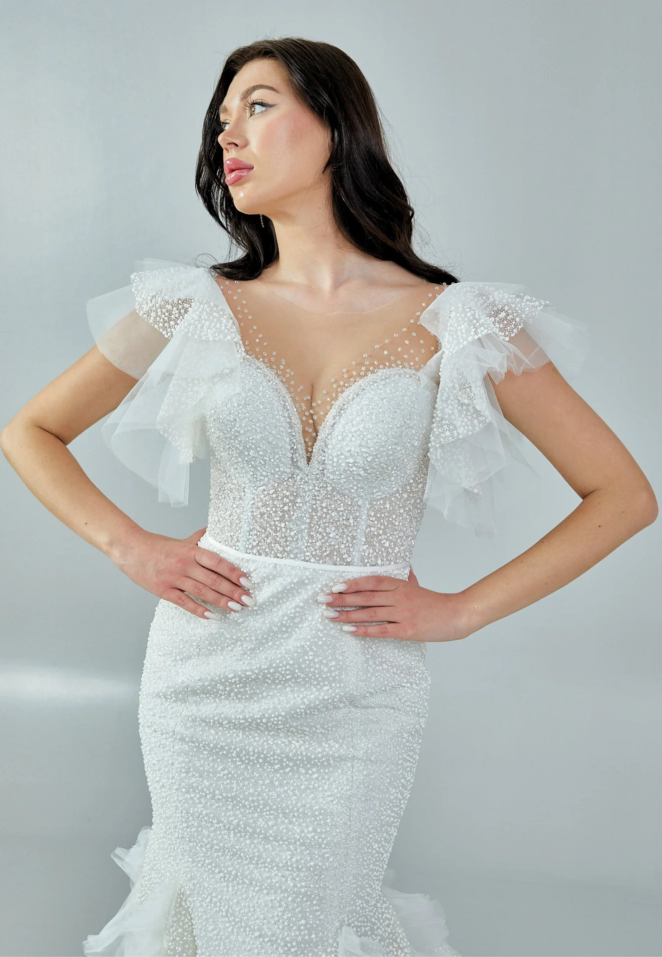 Short Sleeve Maxi Tulle Regular Wedding Dress abb23020 - Image 8