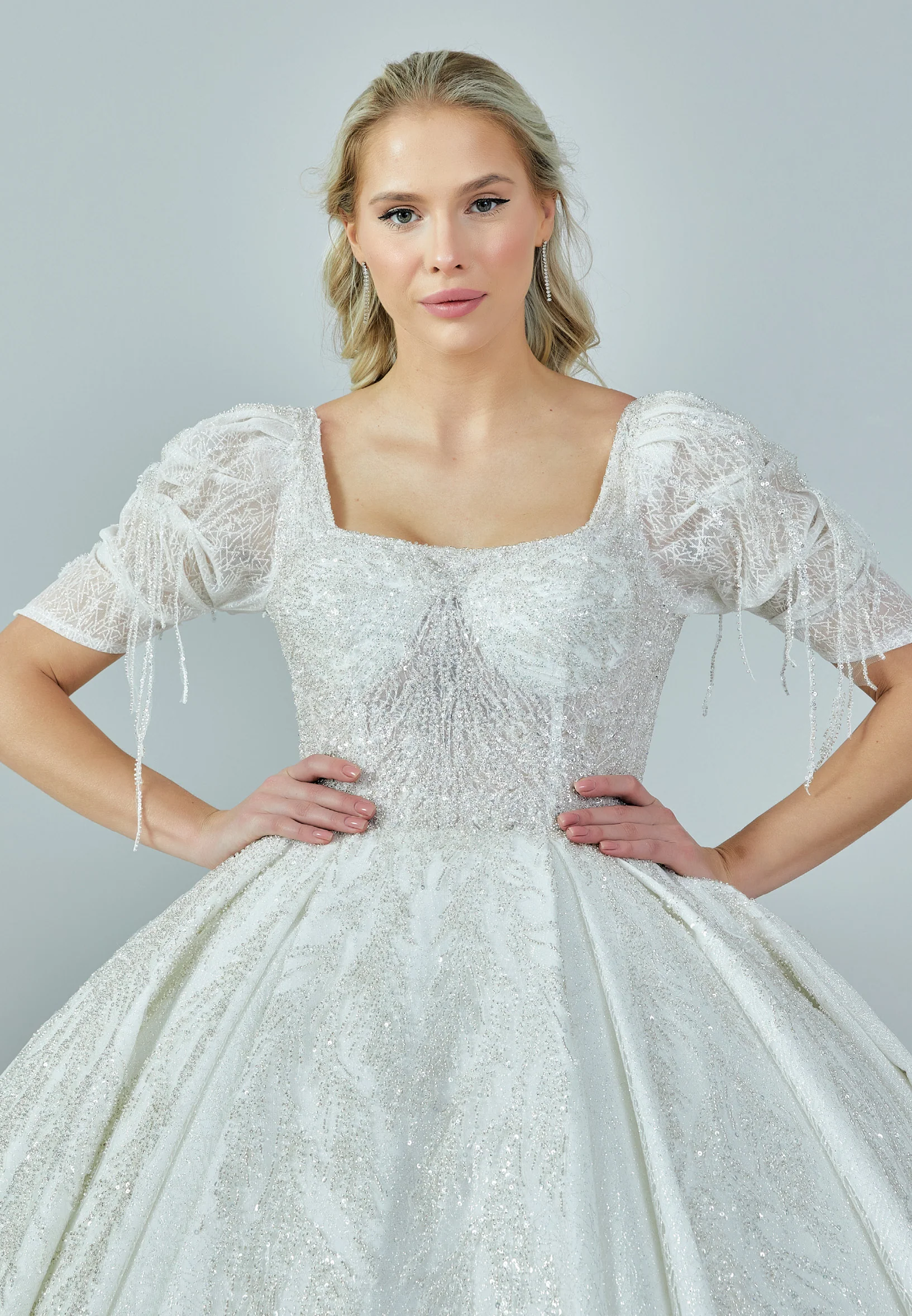 Short Sleeve Maxi Tulle Regular Wedding Dress abb2303028 - Image 3
