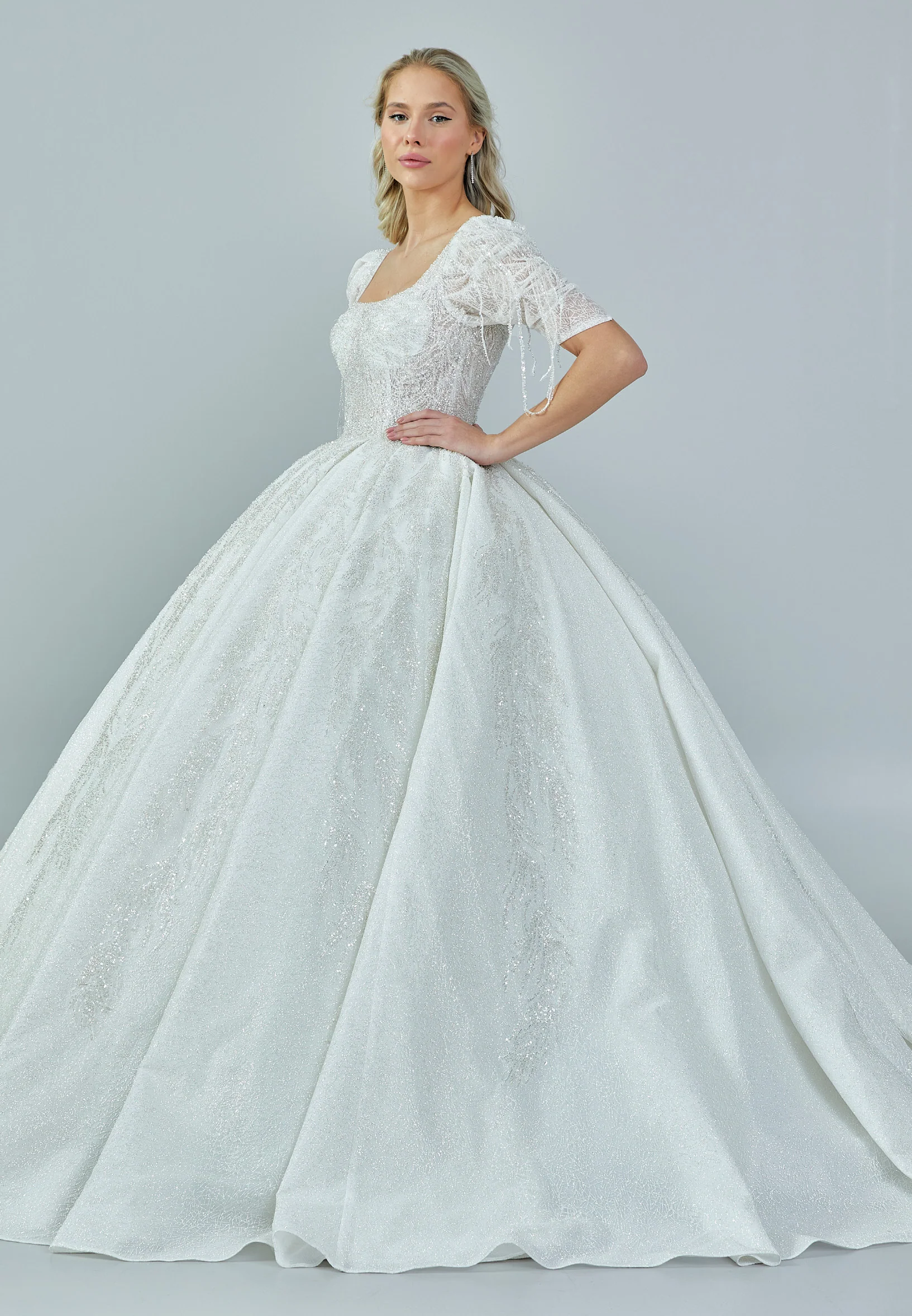 Short Sleeve Maxi Tulle Regular Wedding Dress abb2303028 - Image 6
