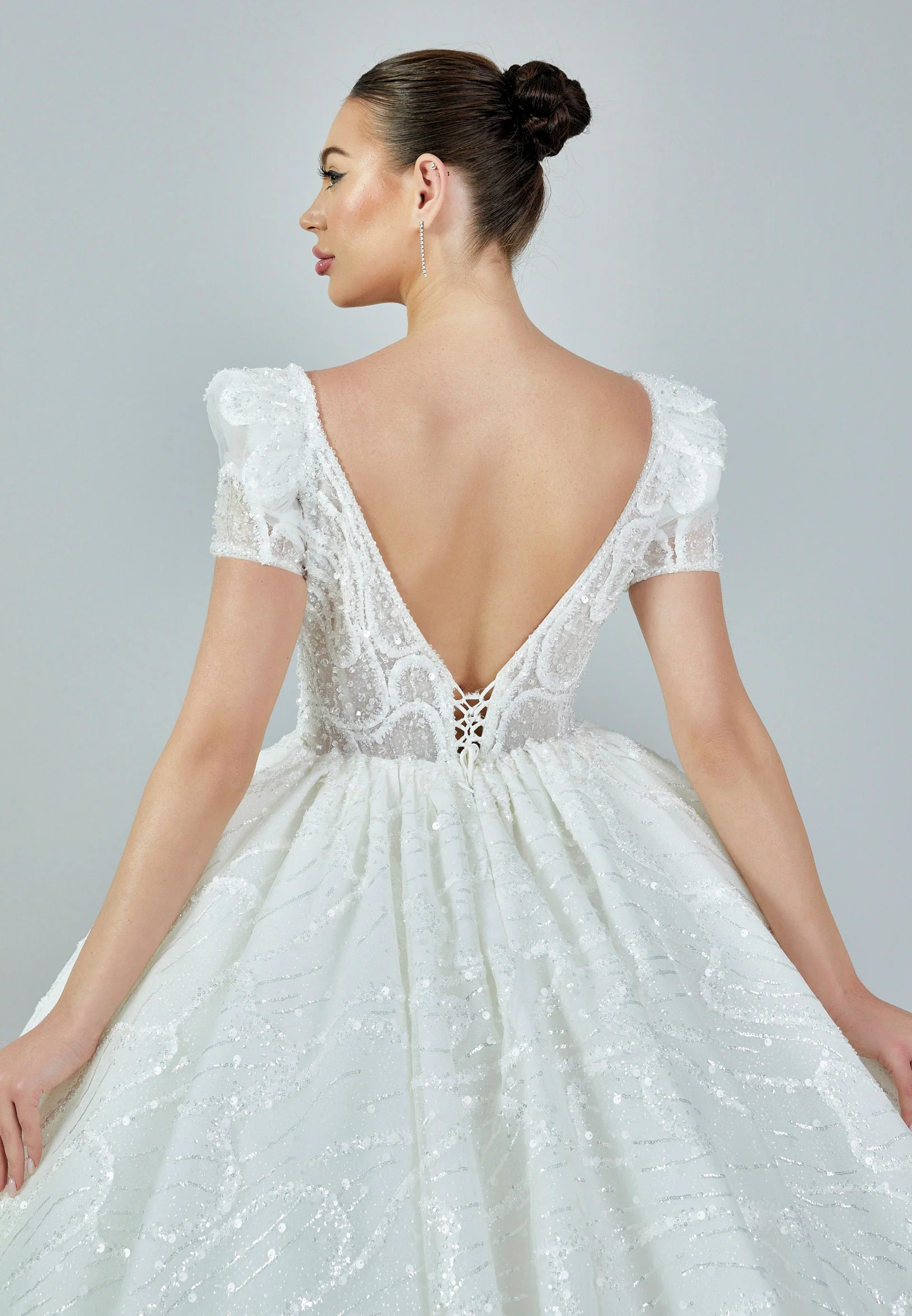 Short Sleeve Maxi Tulle Regular Wedding Dress abb23032 - Image 3