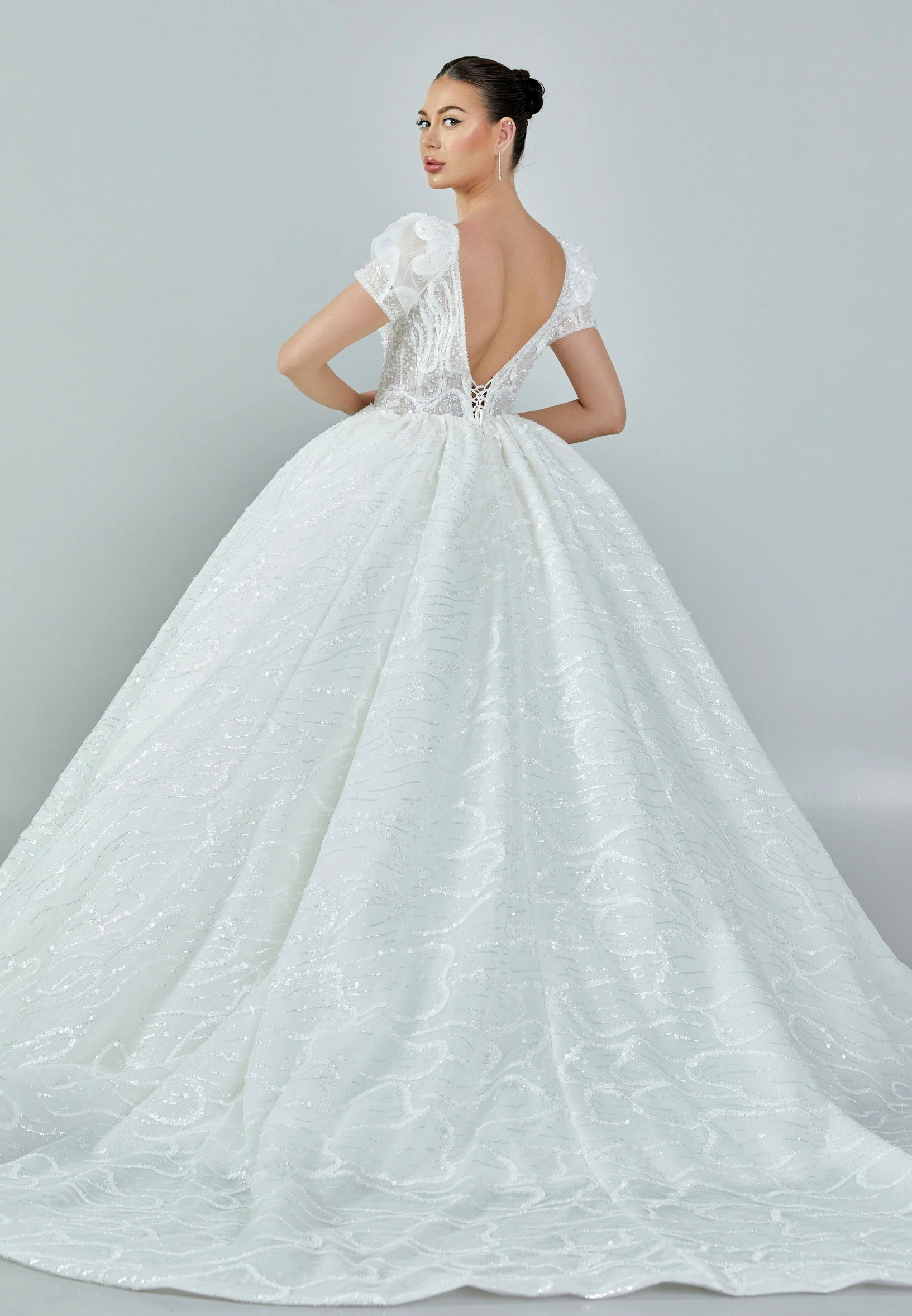 Short Sleeve Maxi Tulle Regular Wedding Dress abb23032 - Image 5