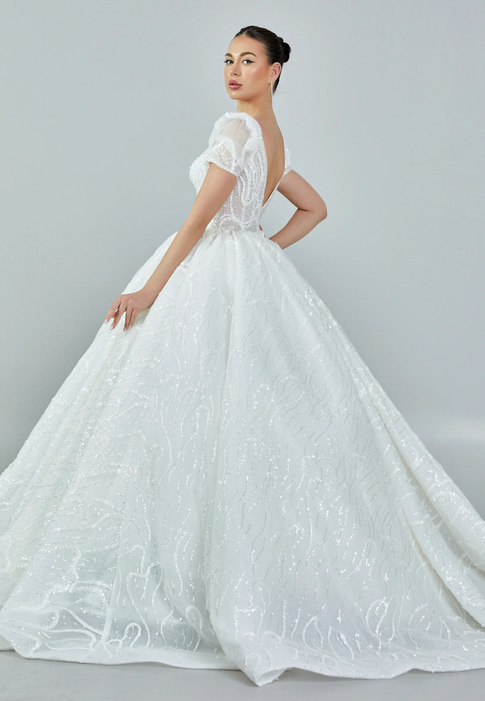Short Sleeve Maxi Tulle Regular Wedding Dress abb23032 - Image 6