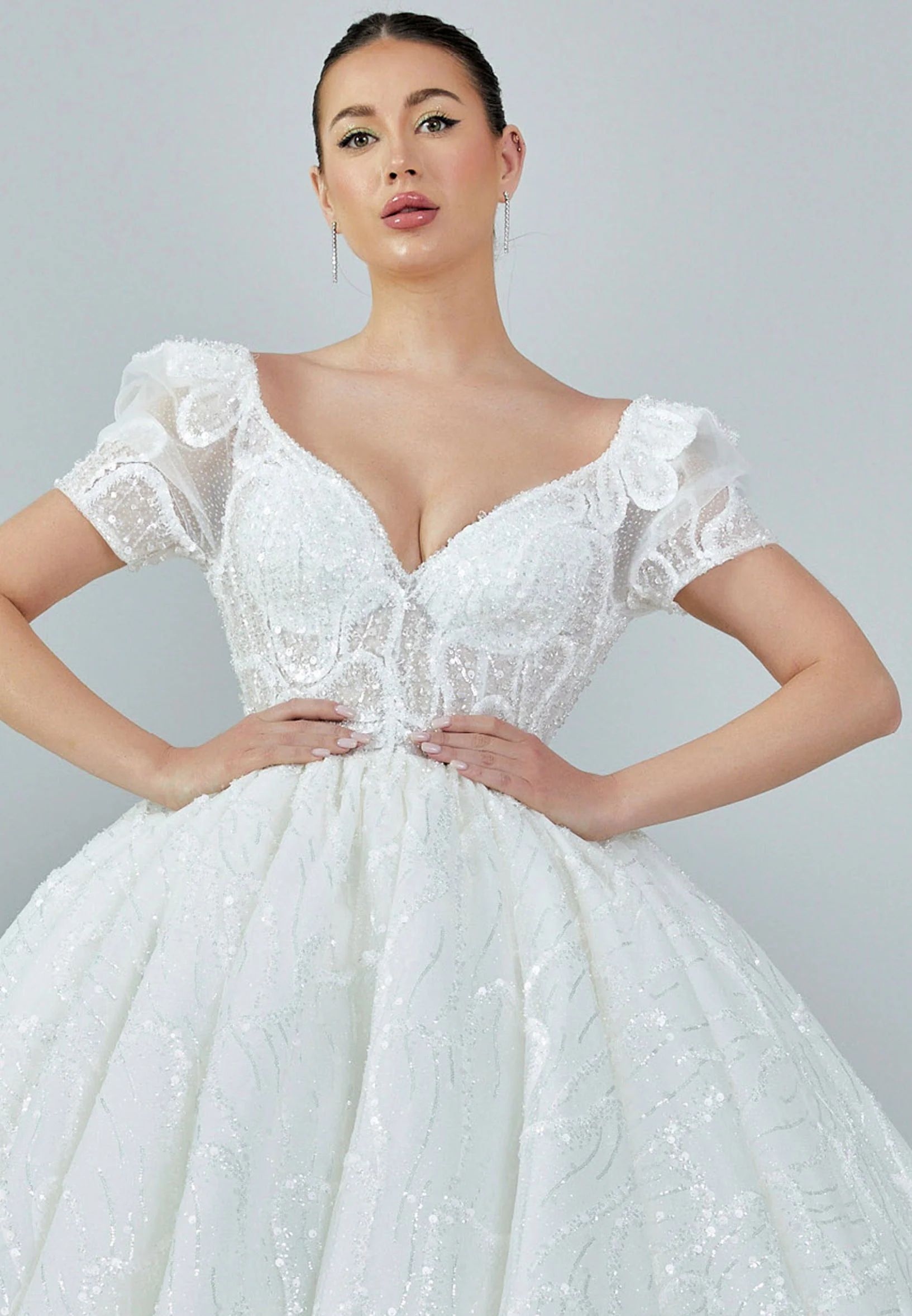 Short Sleeve Maxi Tulle Regular Wedding Dress abb23032 - Image 7