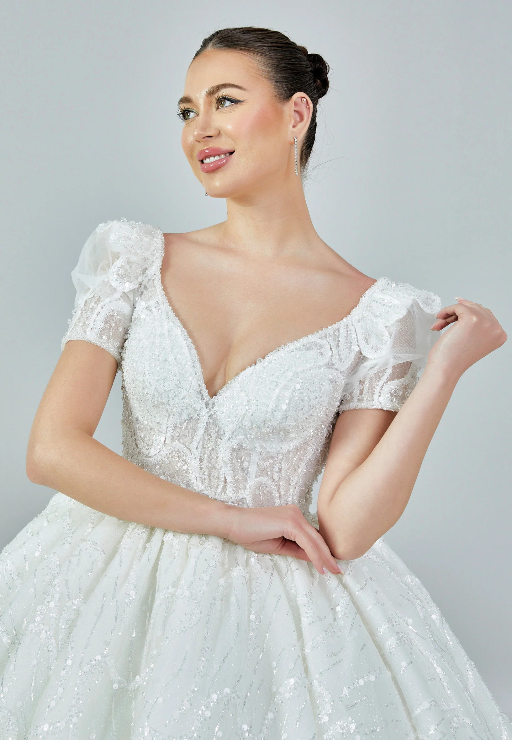 Short Sleeve Maxi Tulle Regular Wedding Dress abb23032 - Image 8