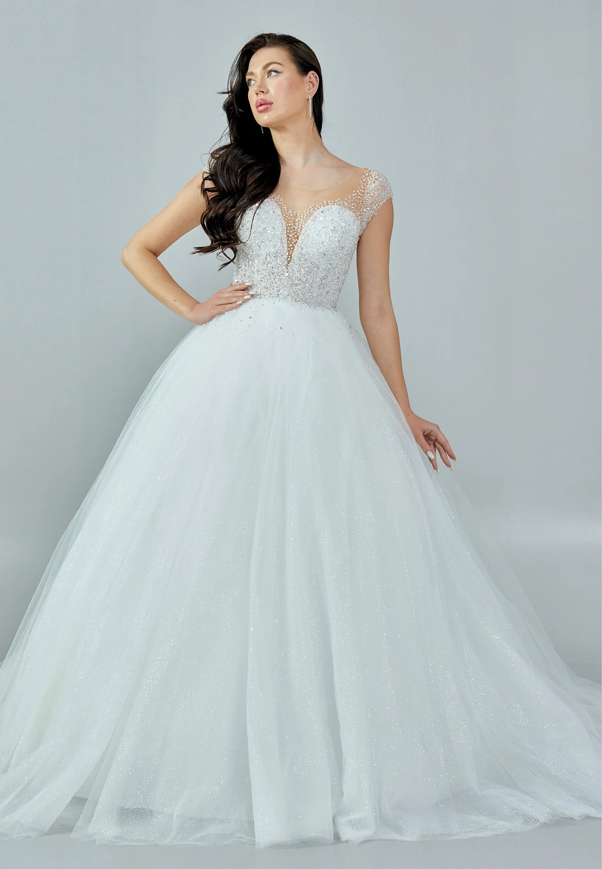 Short Sleeve Maxi Tulle Regular Wedding Dress abb230622