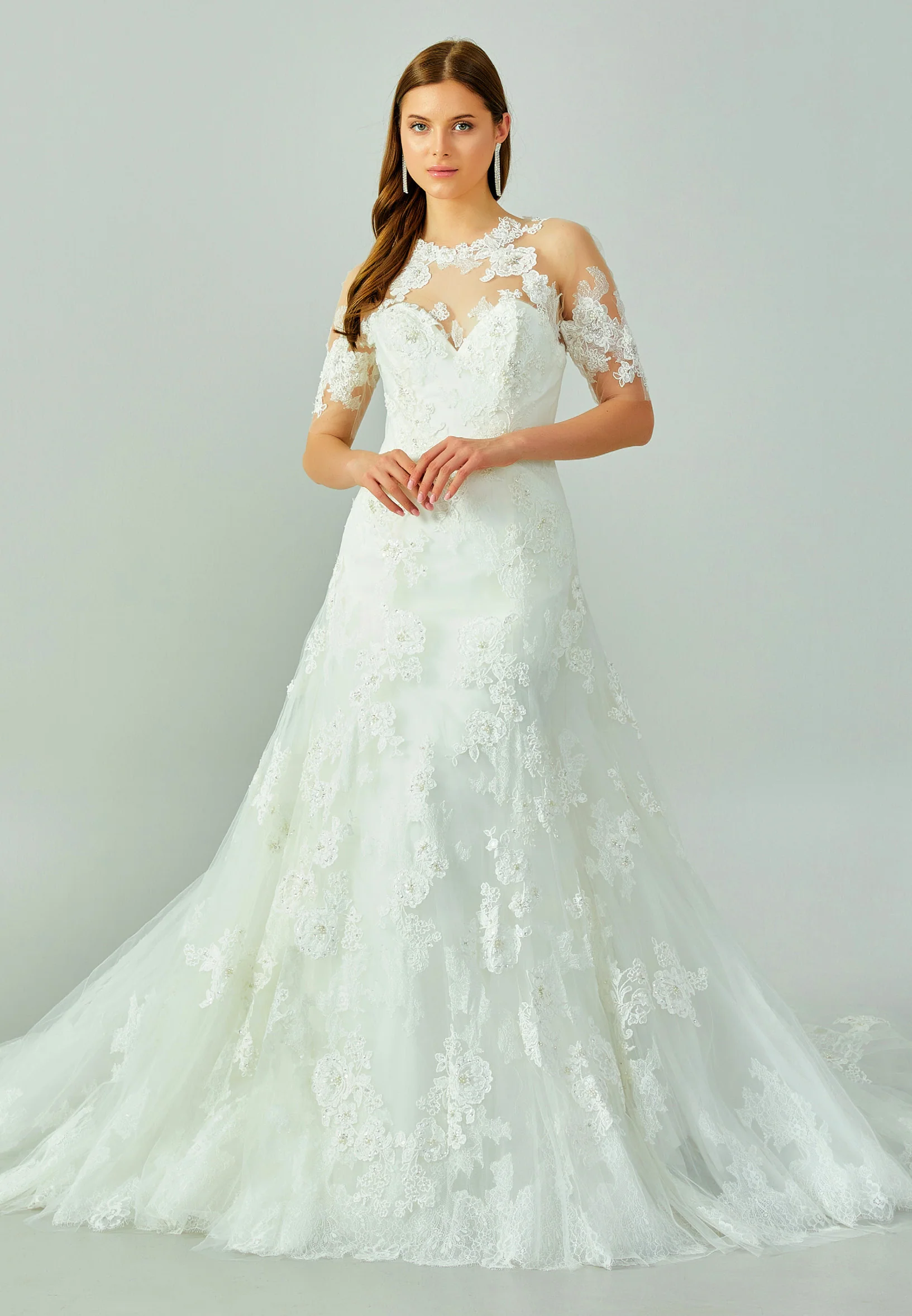 Short Sleeve Maxi Tulle Regular Wedding Dress enz01170
