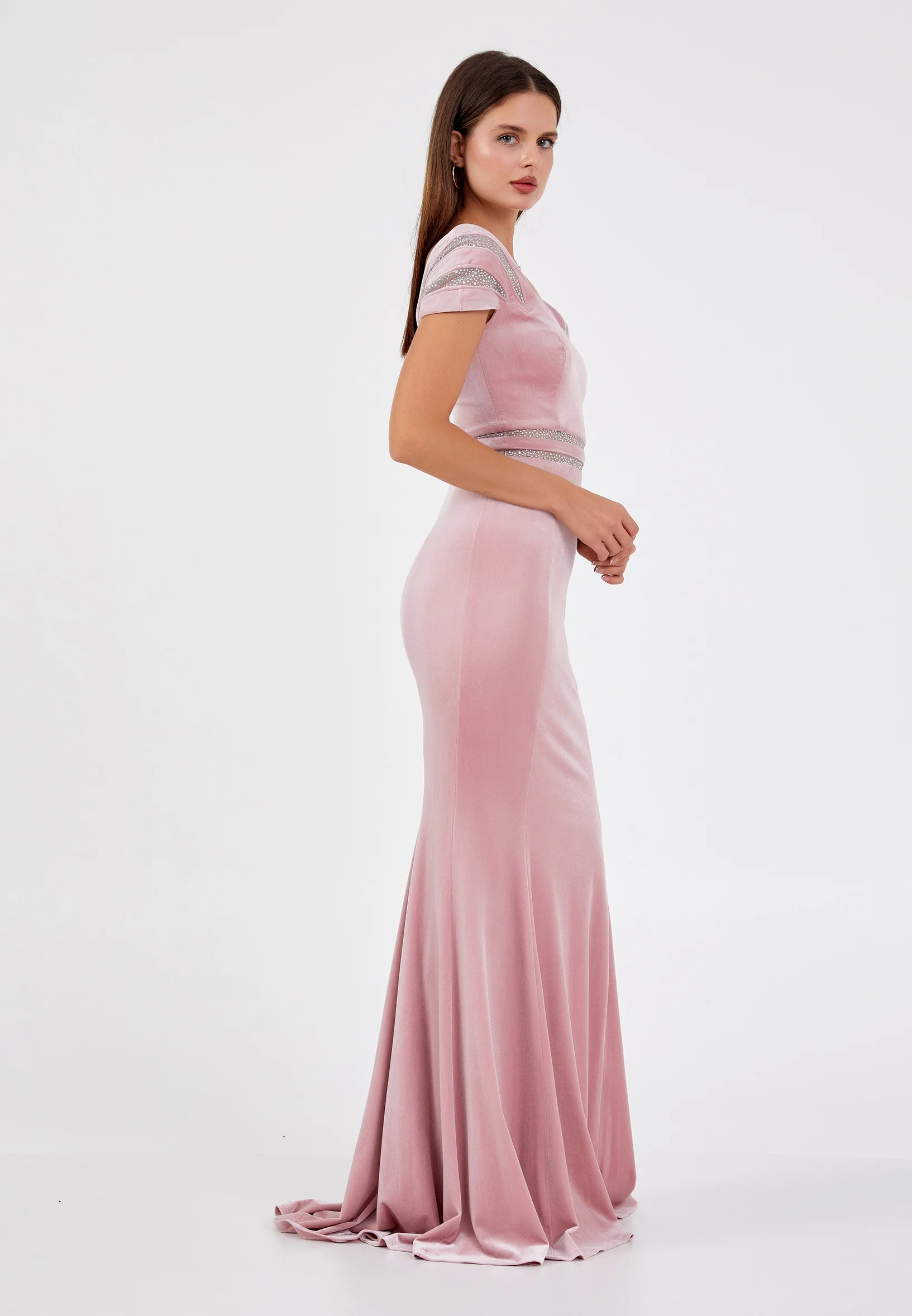 Short Sleeve Maxi Velvet Mermaid Regular Evening Dress frc0436 - Image 11