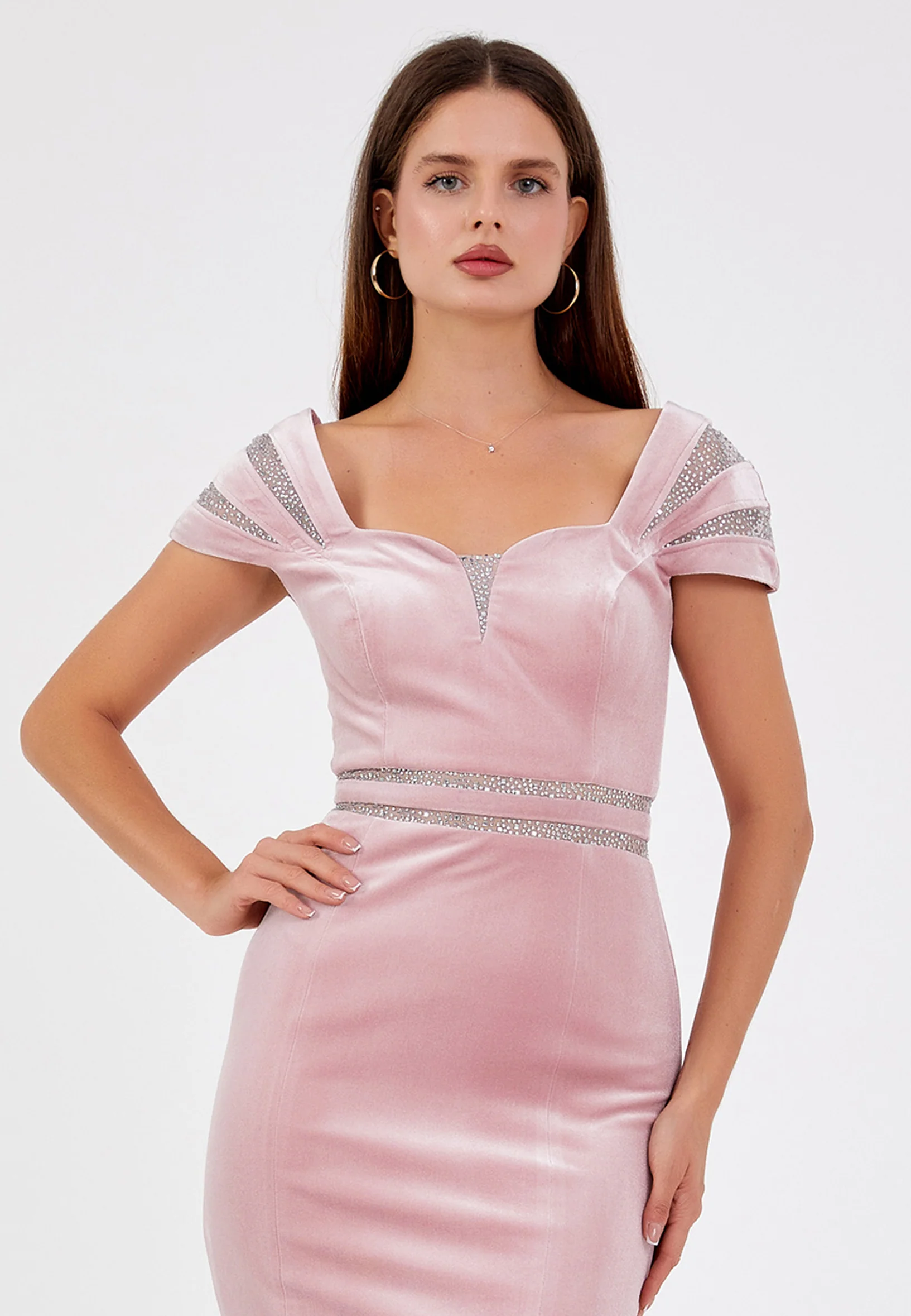 Short Sleeve Maxi Velvet Mermaid Regular Evening Dress frc0436 - Image 12