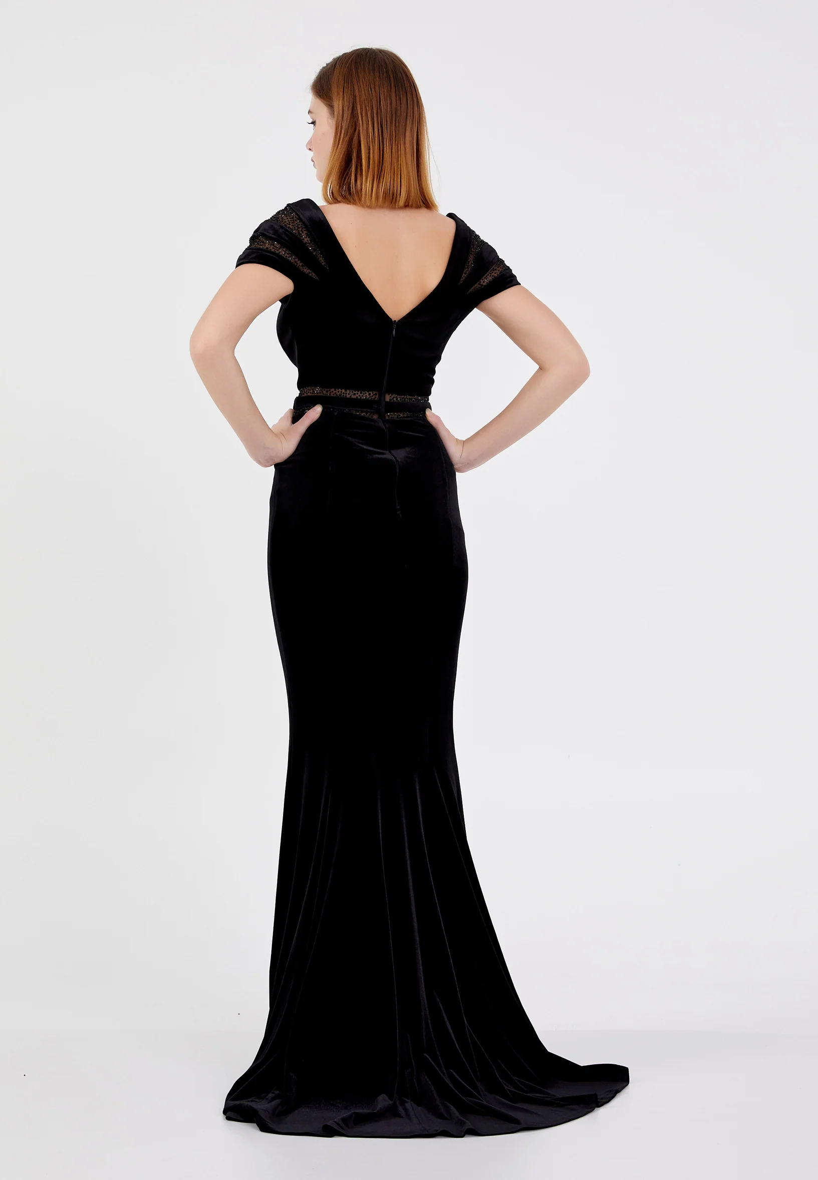 Short Sleeve Maxi Velvet Mermaid Regular Evening Dress frc0436 - Image 2