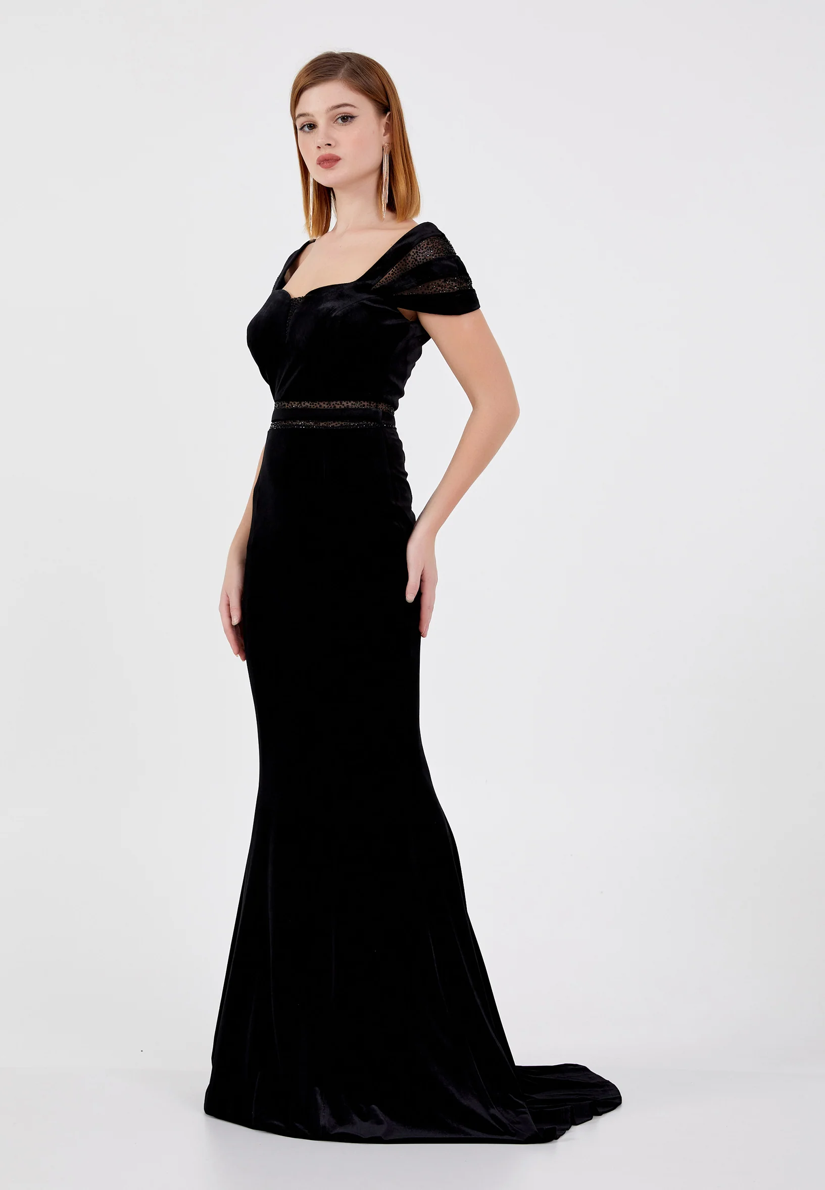 Short Sleeve Maxi Velvet Mermaid Regular Evening Dress frc0436 - Image 3