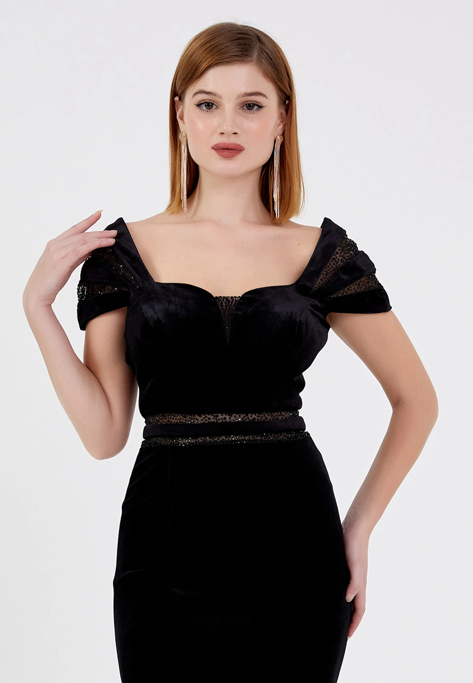 Short Sleeve Maxi Velvet Mermaid Regular Evening Dress frc0436 - Image 4