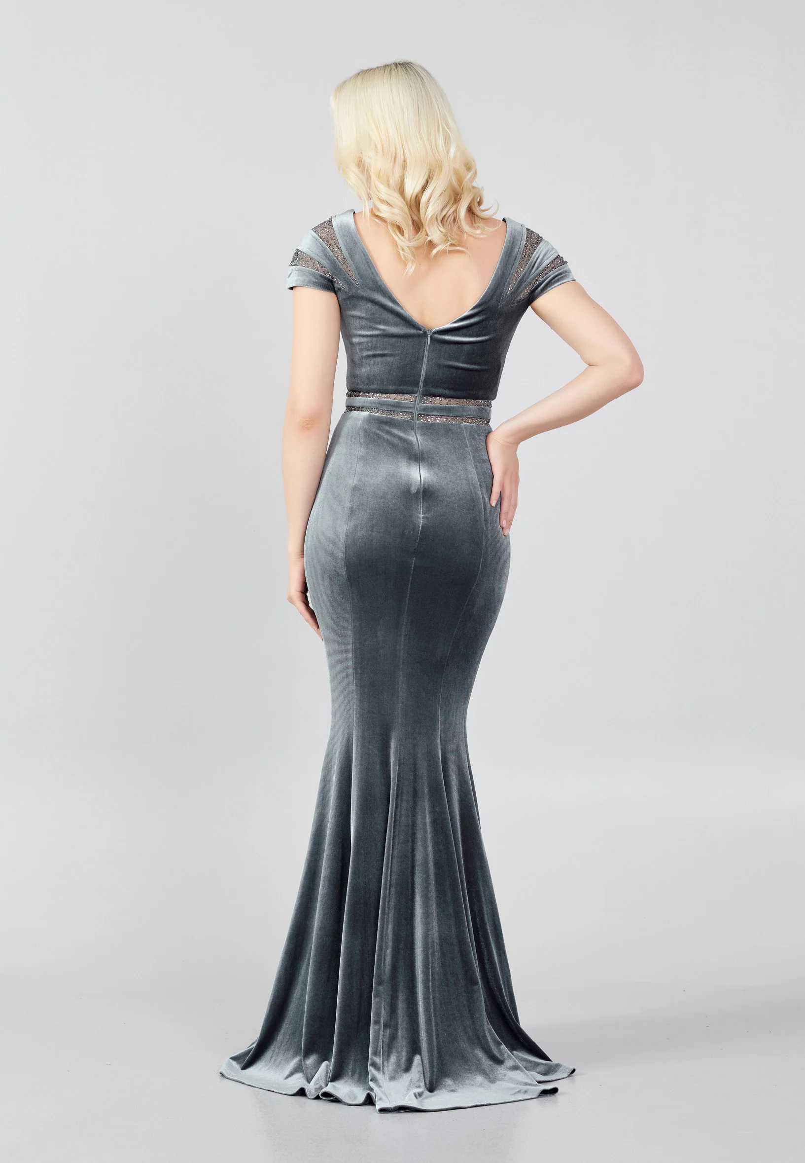 Short Sleeve Maxi Velvet Mermaid Regular Evening Dress frc0436 - Image 6