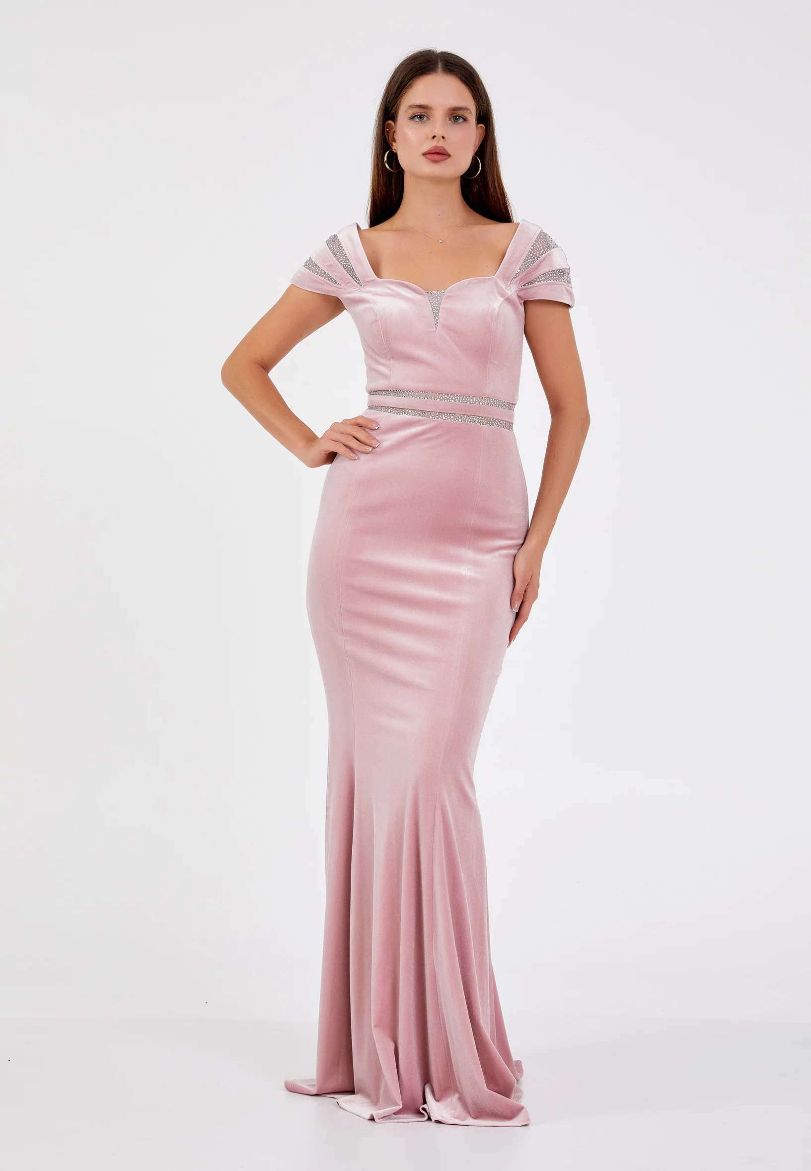 Short Sleeve Maxi Velvet Mermaid Regular Evening Dress frc0436 - Image 9