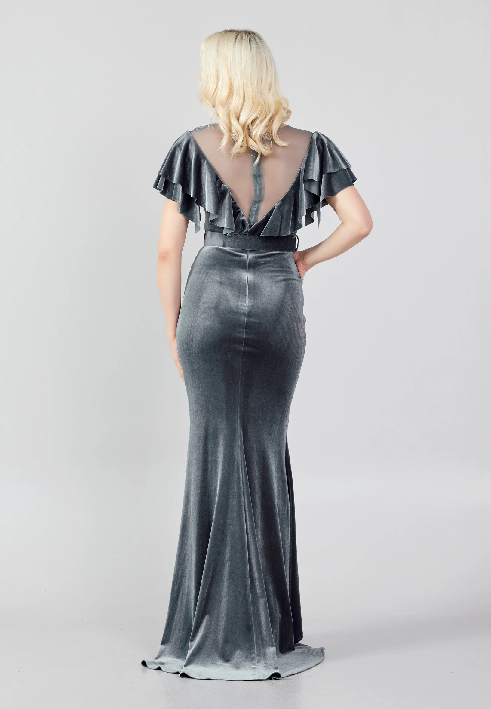 Short Sleeve Maxi Velvet Mermaid Regular Evening Dress frc7622 - Image 2