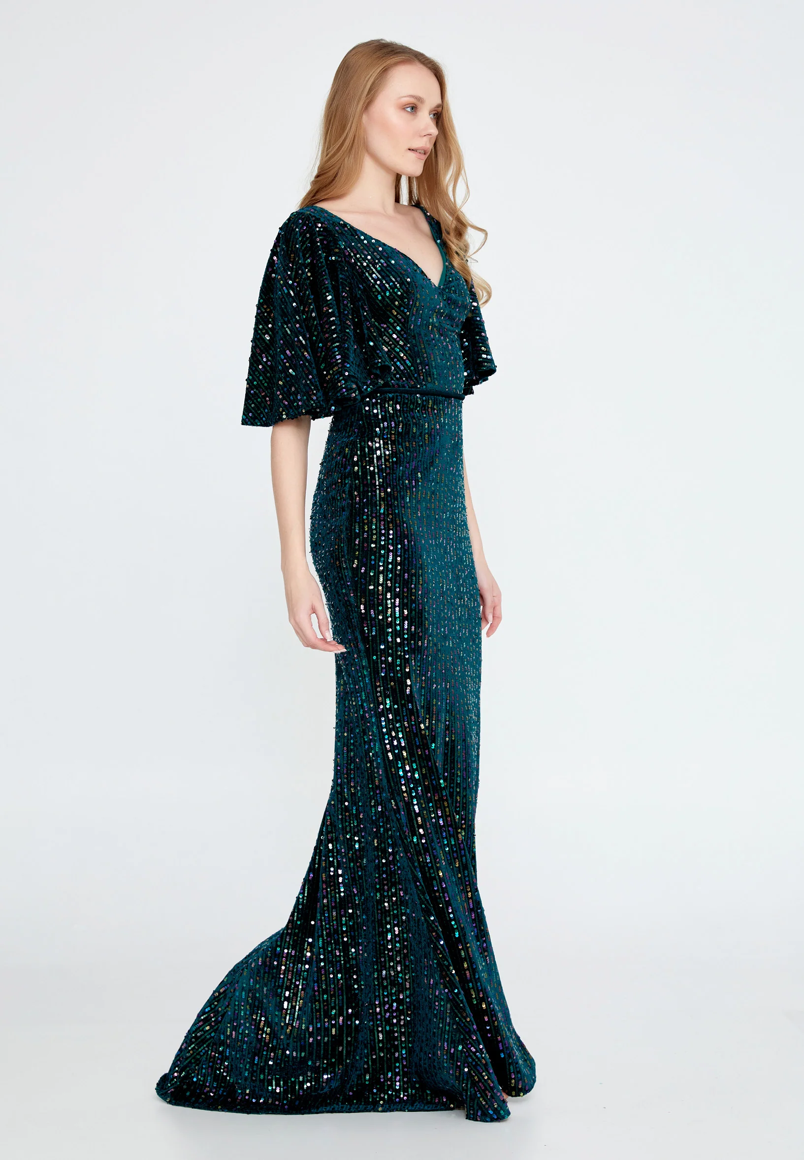Short Sleeve Maxi Velvet Mermaid Regular Wedding Guest Dress ron9000 - Image 11