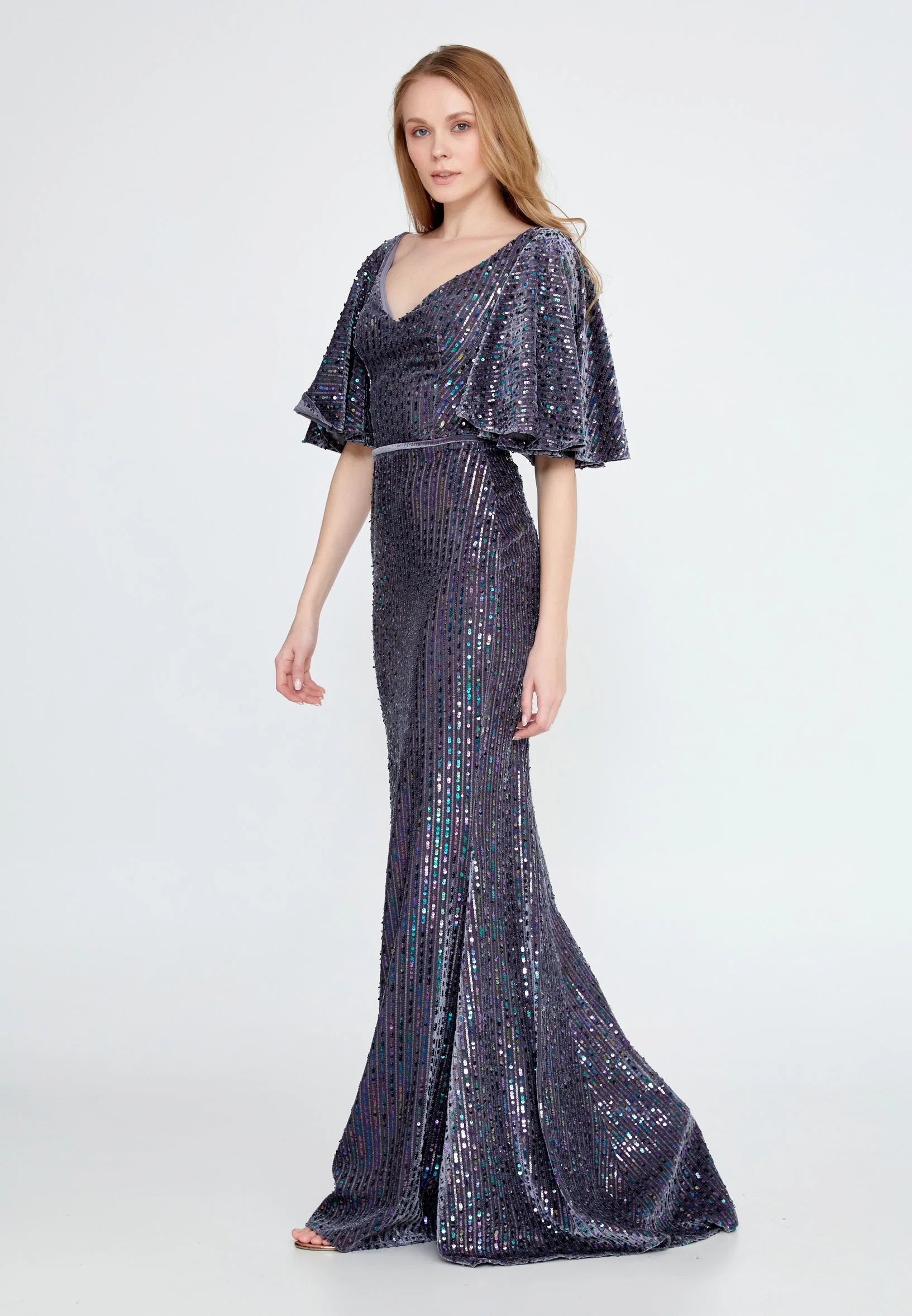Short Sleeve Maxi Velvet Mermaid Regular Wedding Guest Dress ron9000 - Image 15
