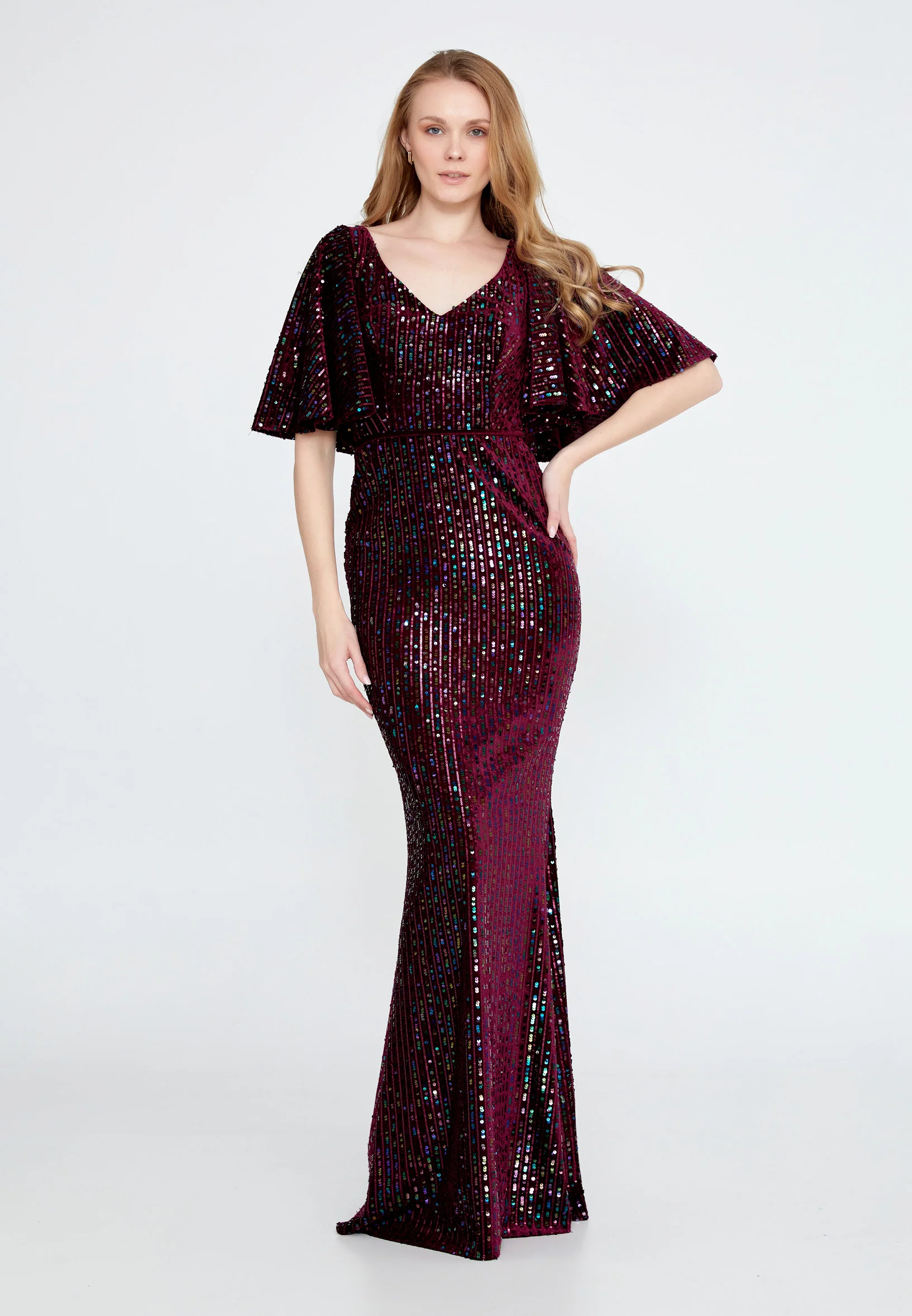 Short Sleeve Maxi Velvet Mermaid Regular Wedding Guest Dress ron9000 - Image 21