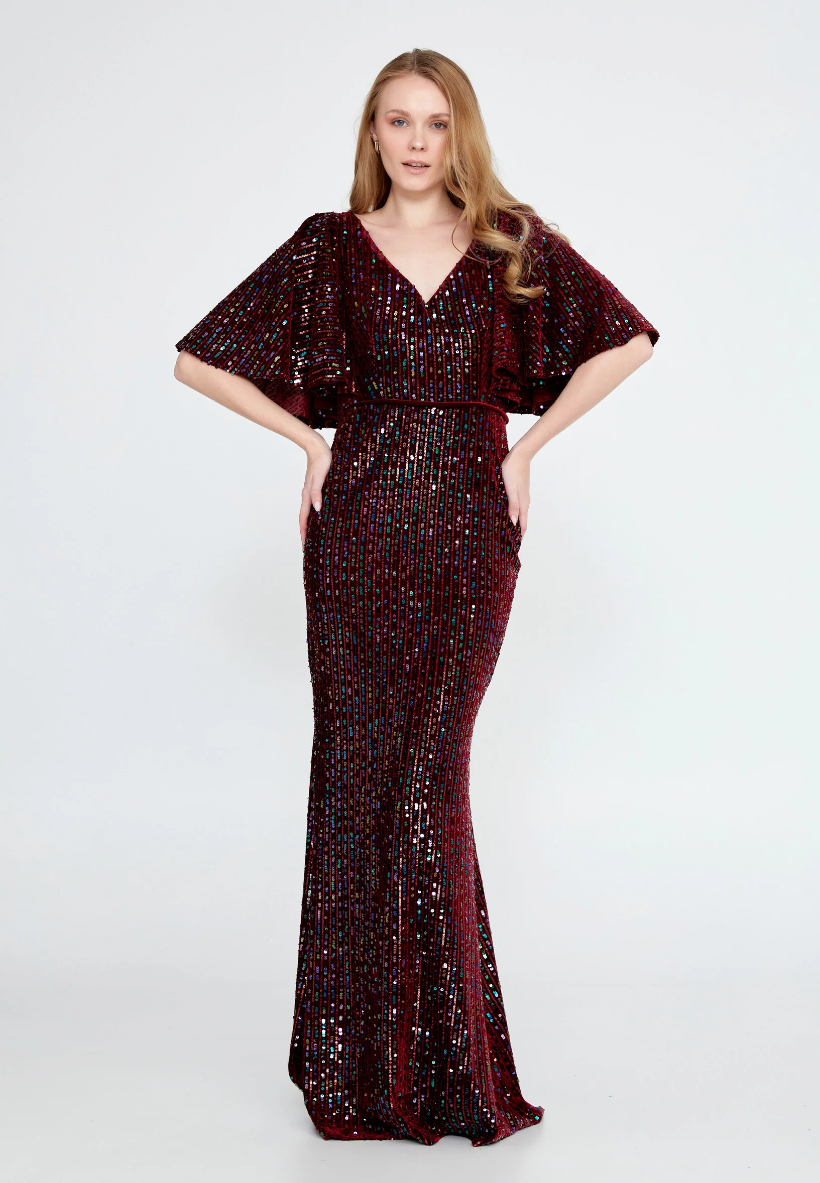 Short Sleeve Maxi Velvet Mermaid Regular Wedding Guest Dress ron9000 - Image 5