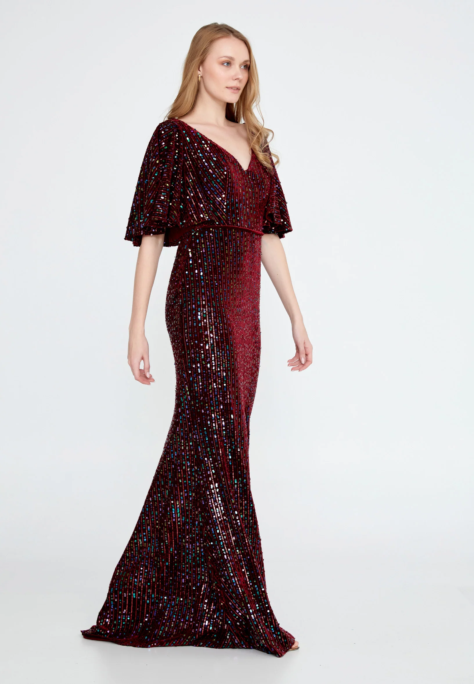 Short Sleeve Maxi Velvet Mermaid Regular Wedding Guest Dress ron9000 - Image 7