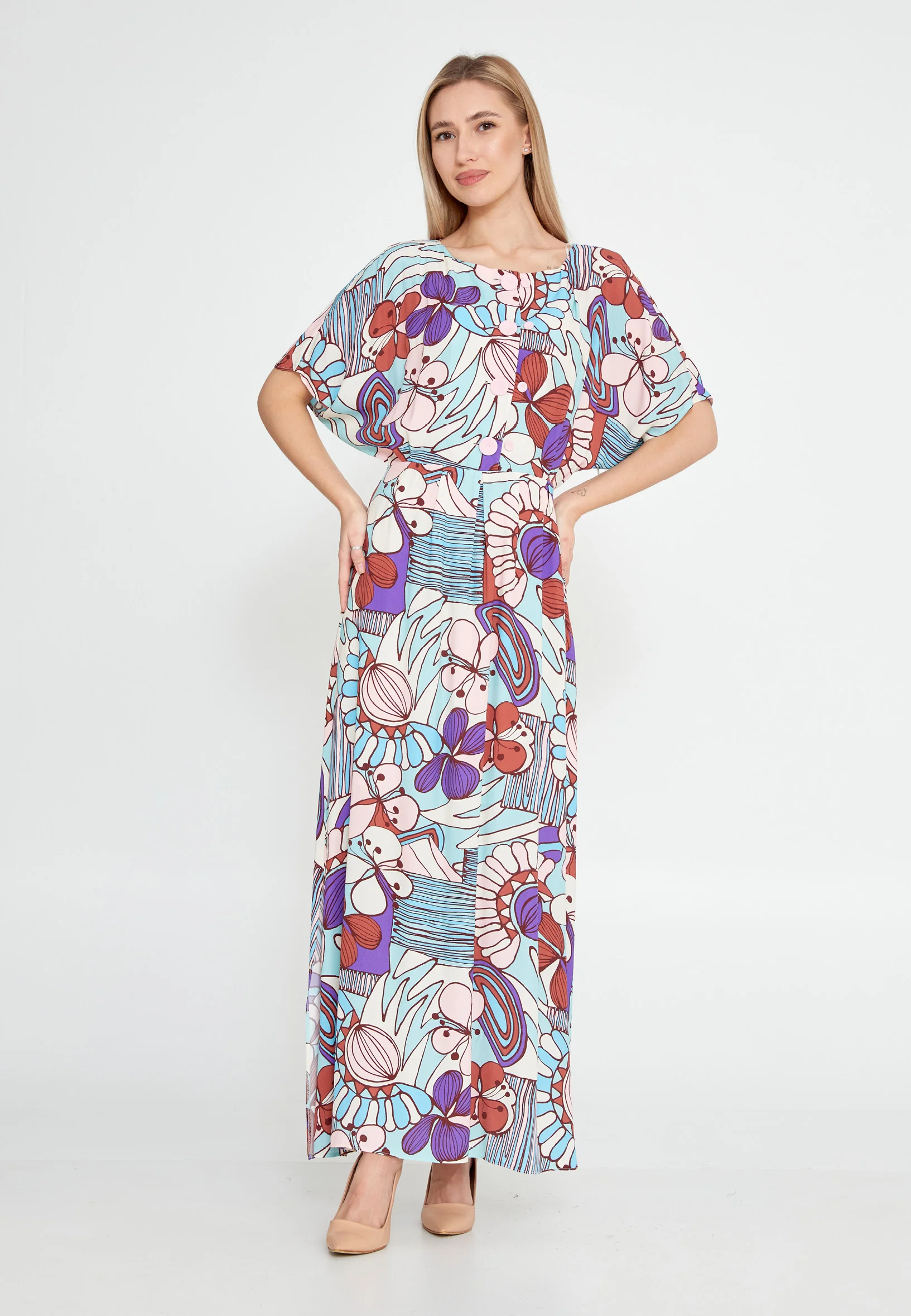 Short Sleeve Maxi Viscose Column Regular Casual Dress kmy24y40520