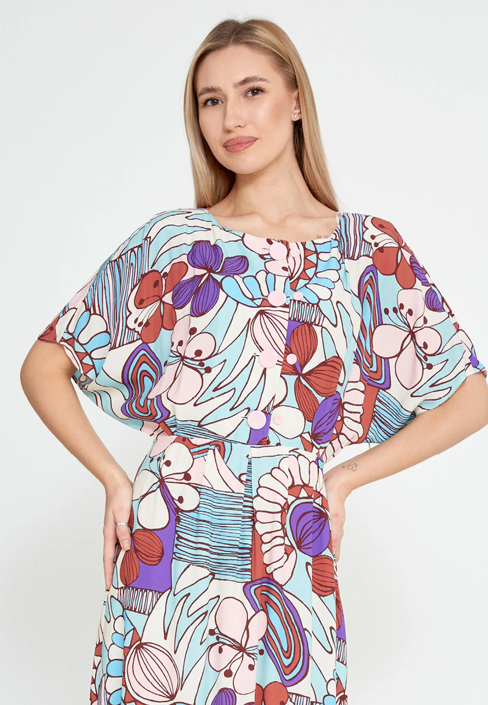 Short Sleeve Maxi Viscose Column Regular Casual Dress kmy24y40520 - Image 4
