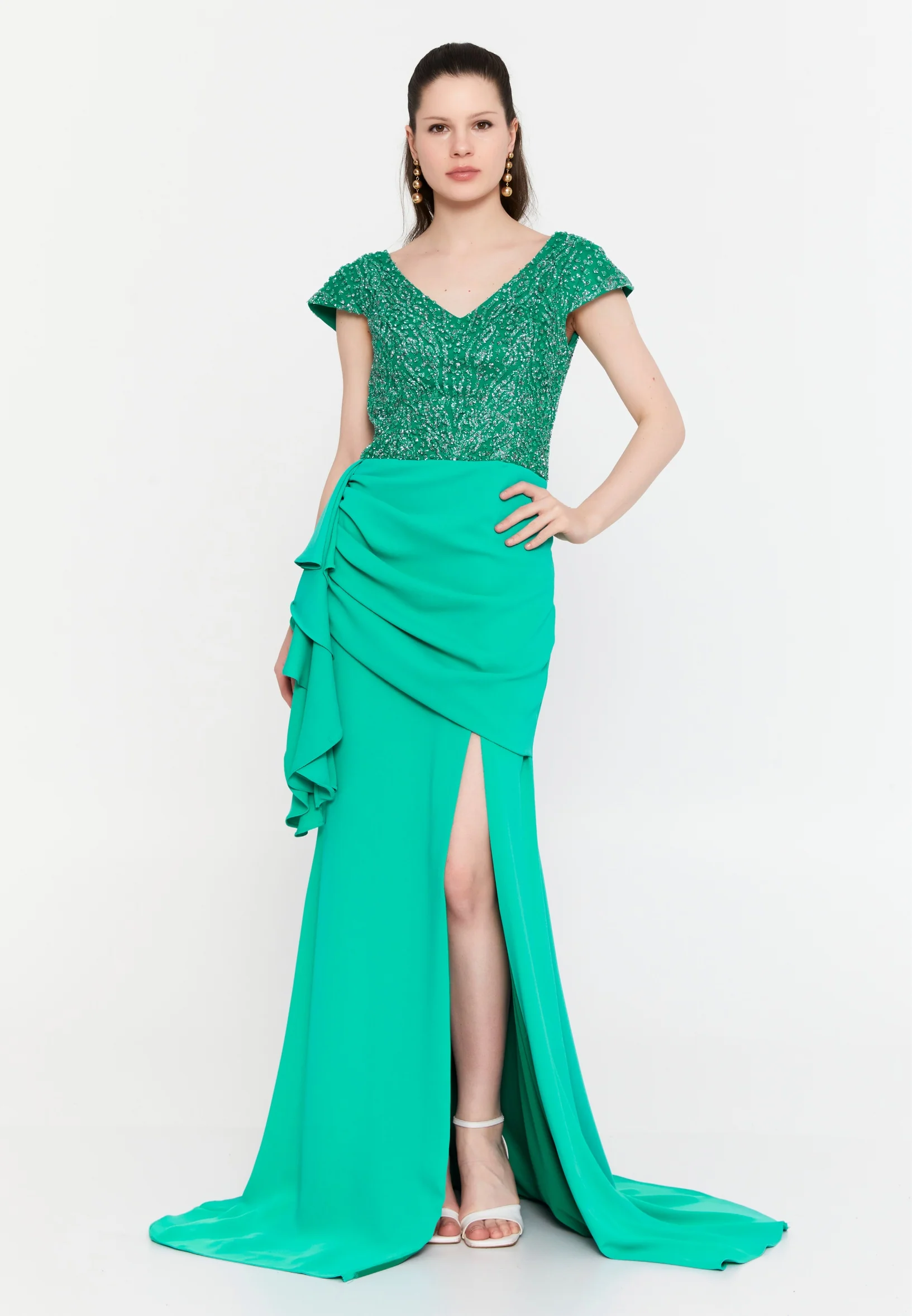 Short Sleeve Maxi Viscose Mermaid Regular Wedding Guest Dress aln1602