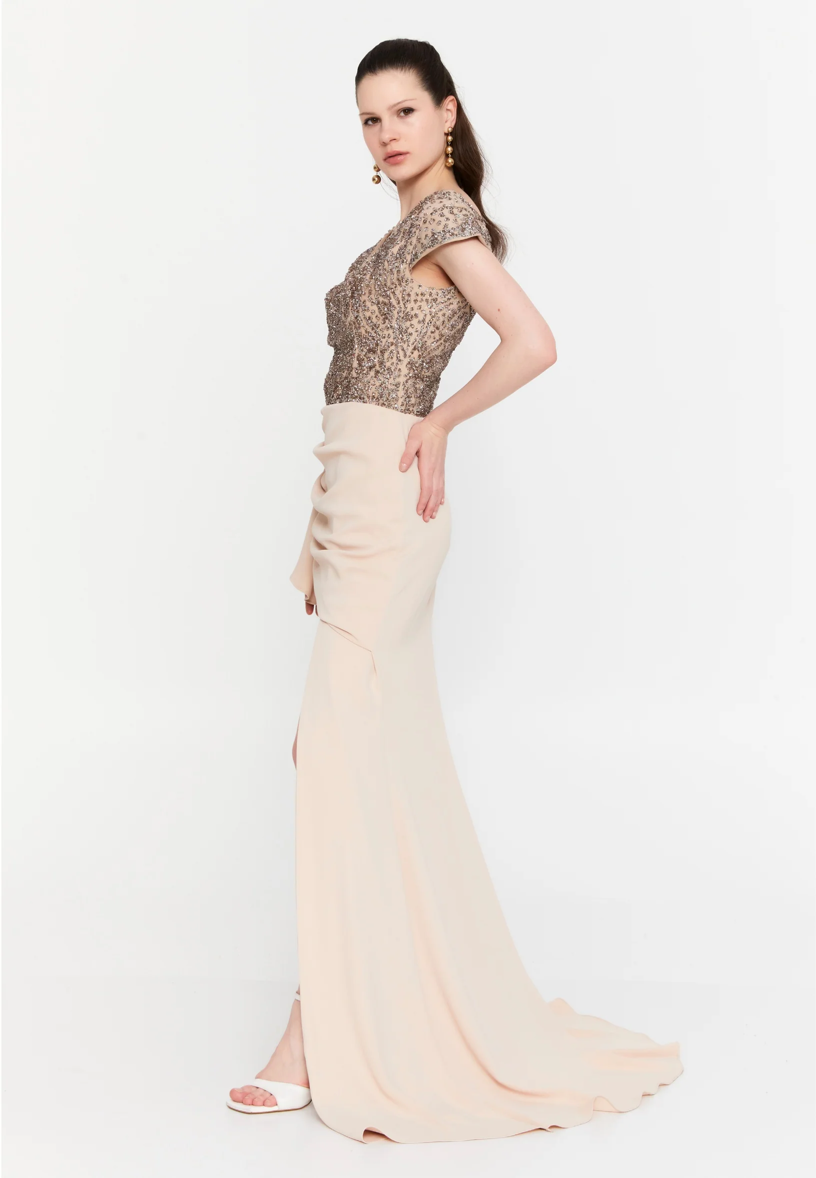 Short Sleeve Maxi Viscose Mermaid Regular Wedding Guest Dress aln1602 - Image 21