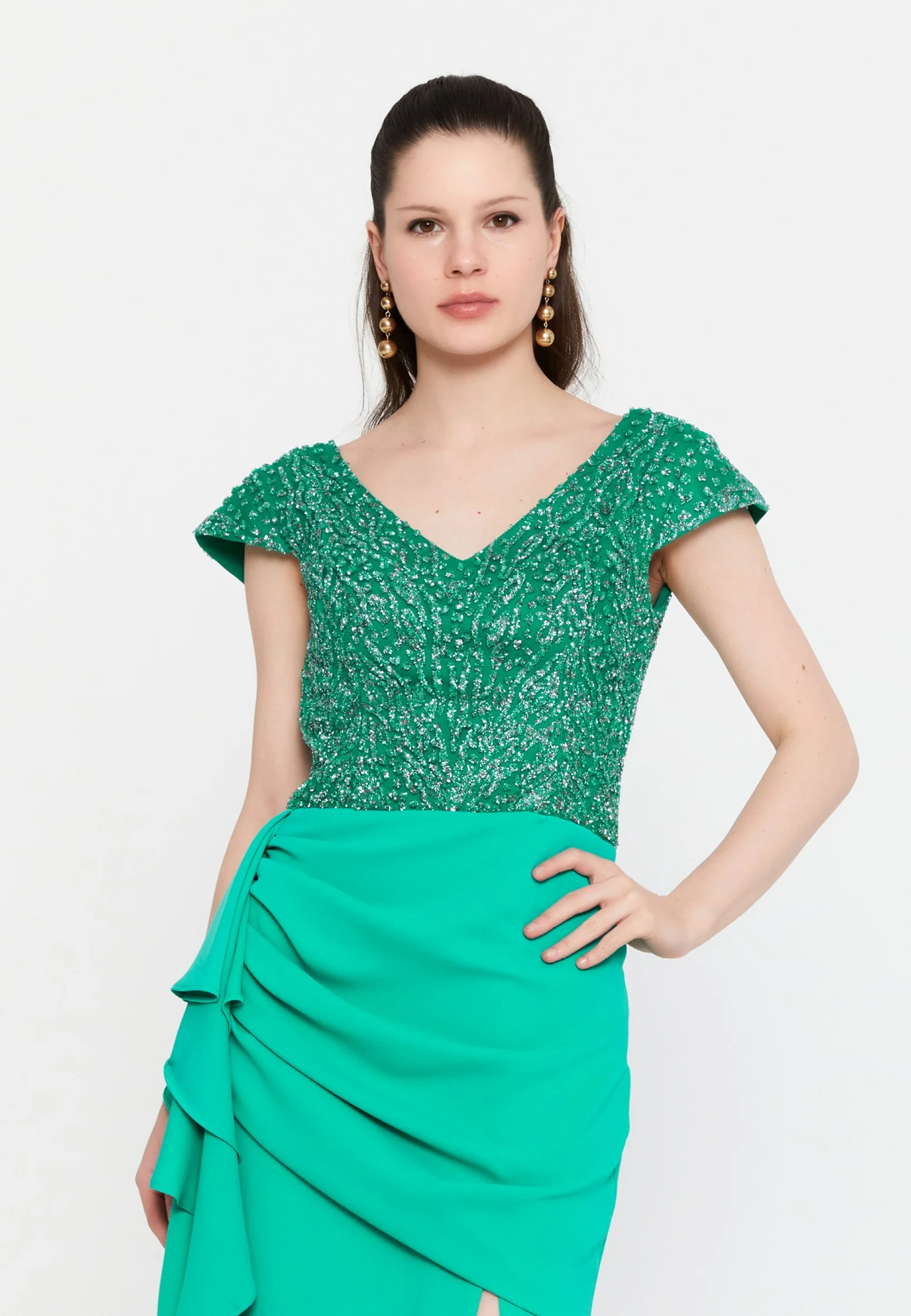 Short Sleeve Maxi Viscose Mermaid Regular Wedding Guest Dress aln1602 - Image 4