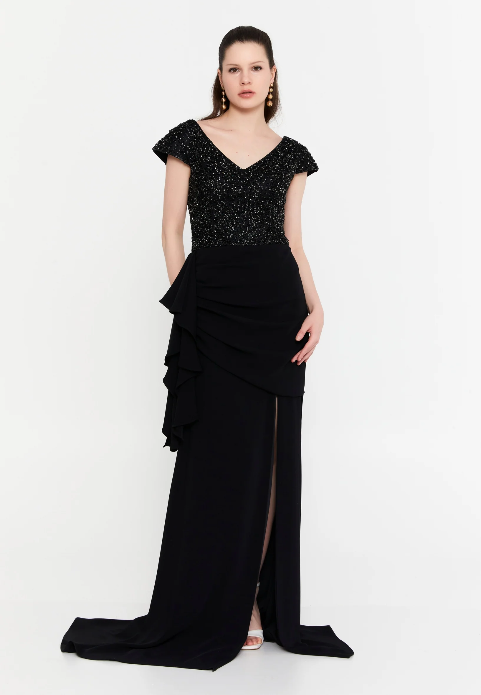 Short Sleeve Maxi Viscose Mermaid Regular Wedding Guest Dress aln1602 - Image 5