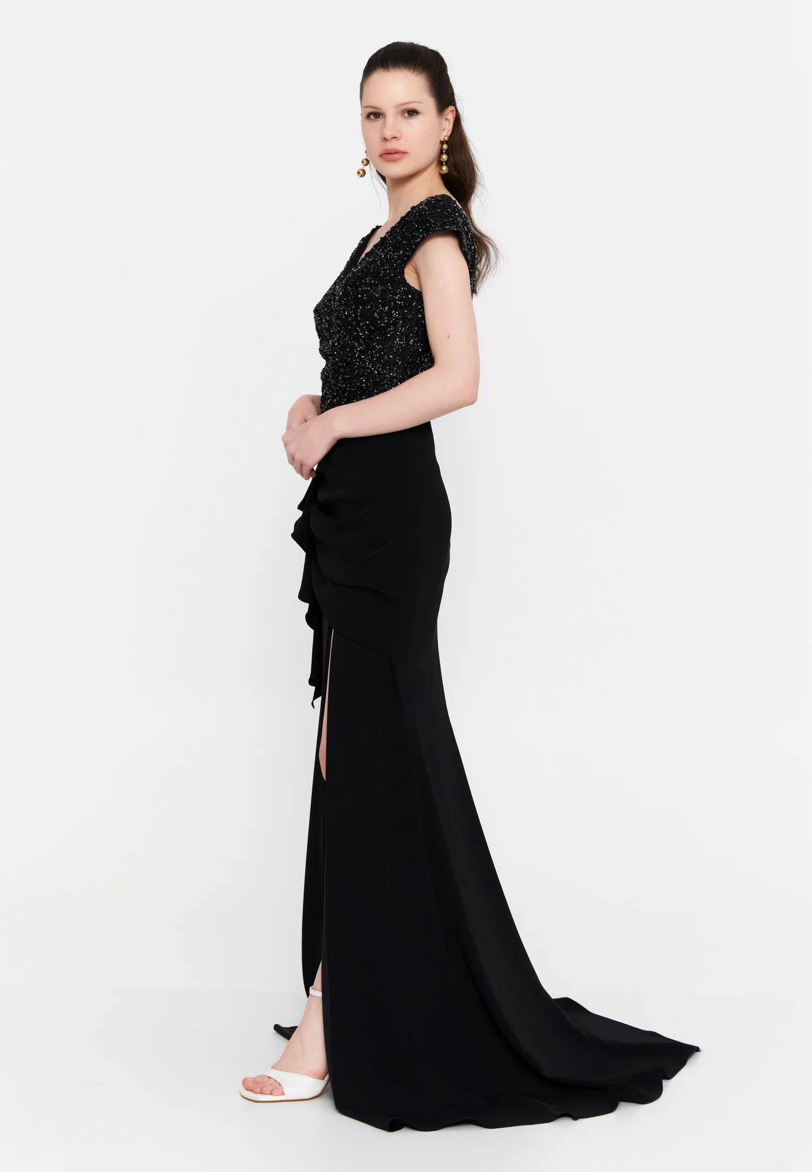 Short Sleeve Maxi Viscose Mermaid Regular Wedding Guest Dress aln1602 - Image 7