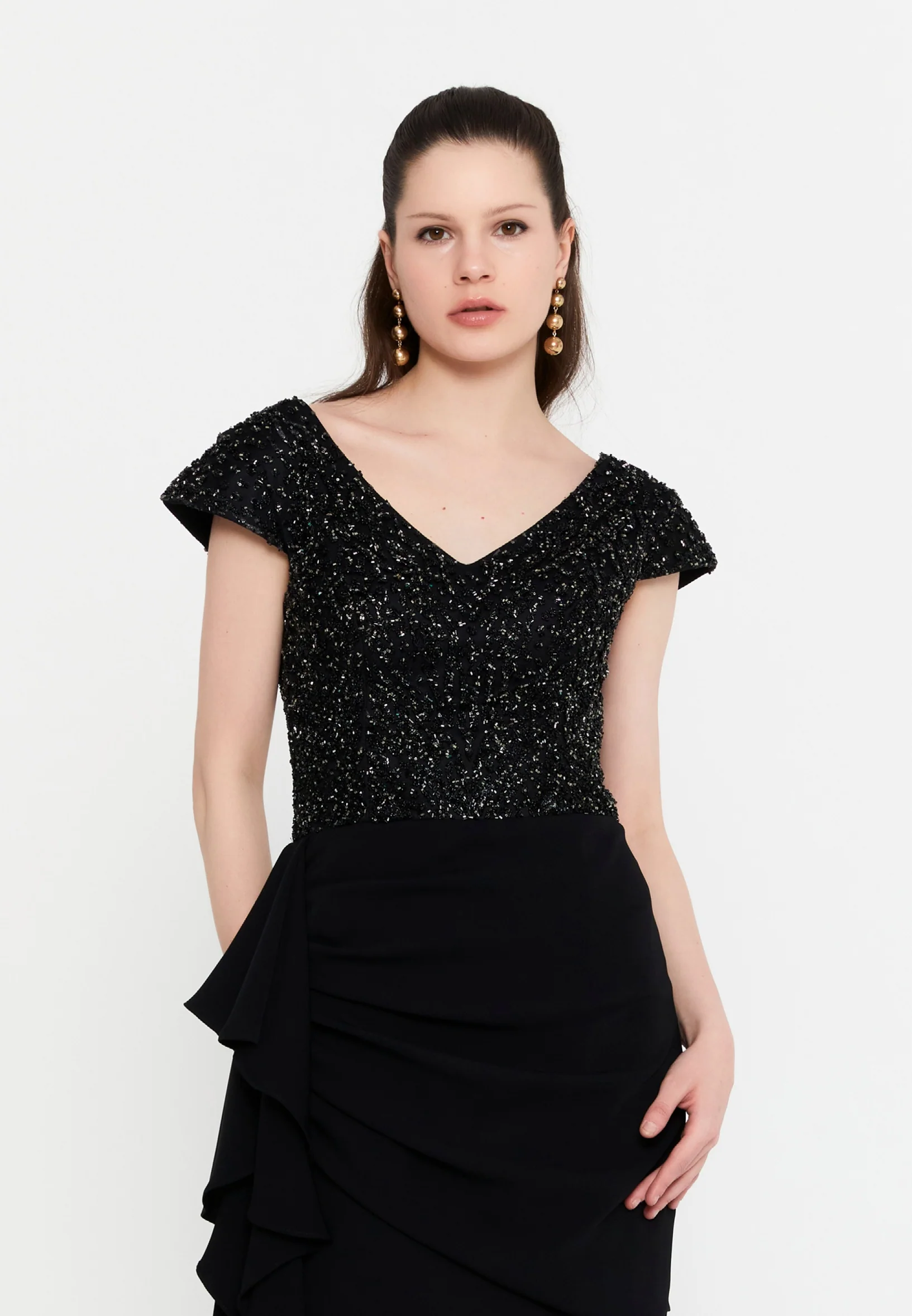 Short Sleeve Maxi Viscose Mermaid Regular Wedding Guest Dress aln1602 - Image 8