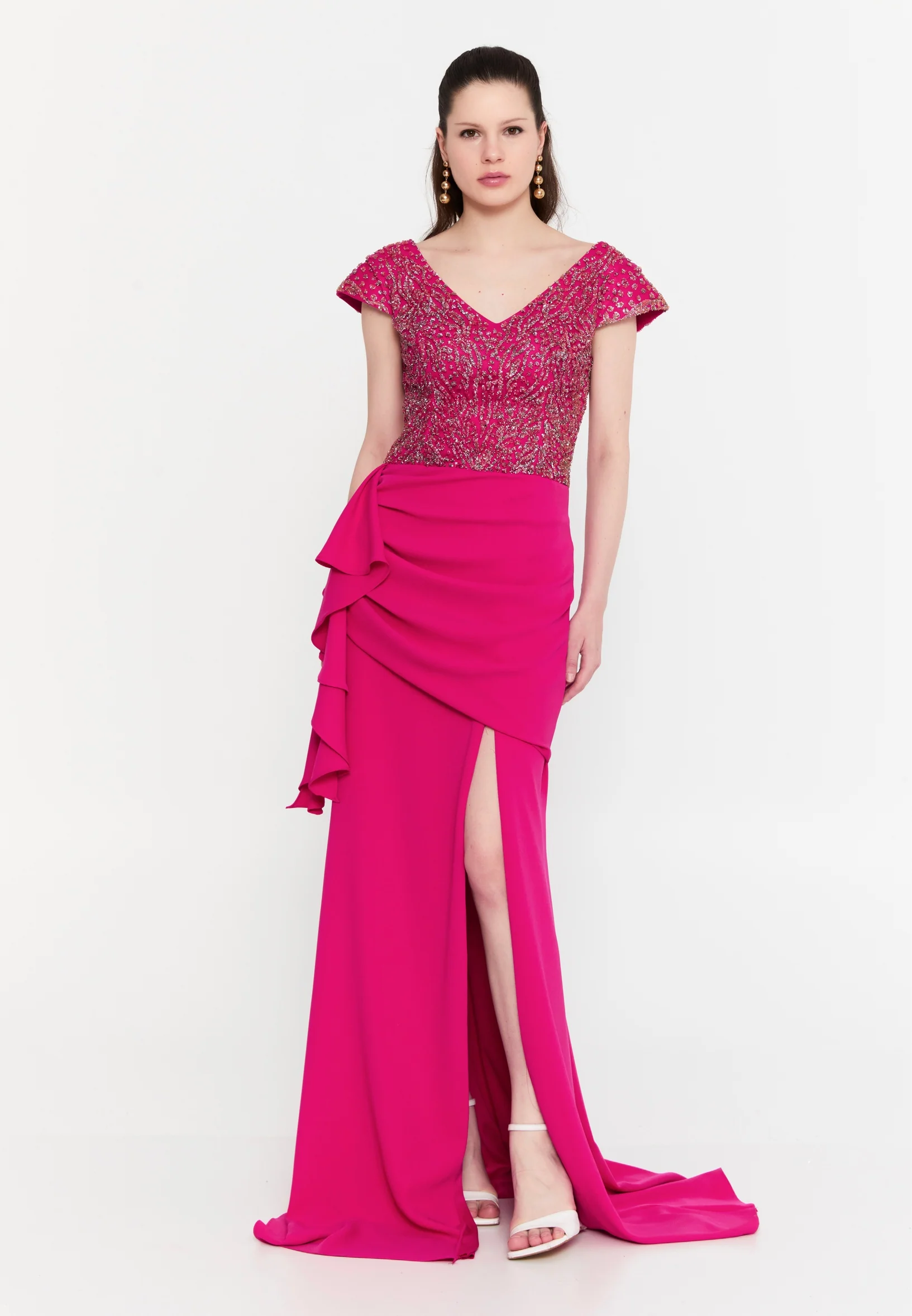 Short Sleeve Maxi Viscose Mermaid Regular Wedding Guest Dress aln1602 - Image 9