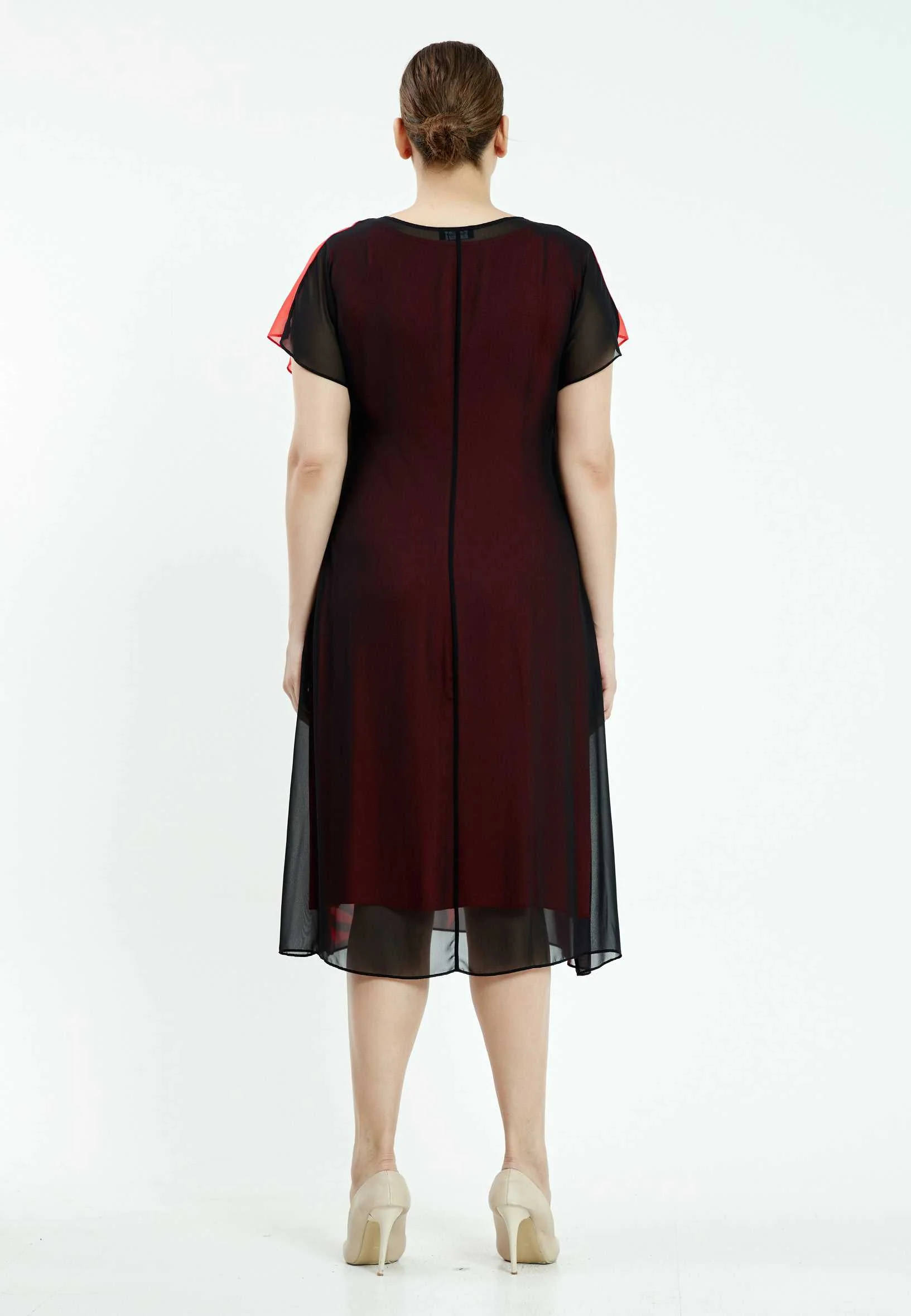 Short Sleeve Midi Chiffon Column Plus Size Casual Dress ayb19y9089 - Image 2