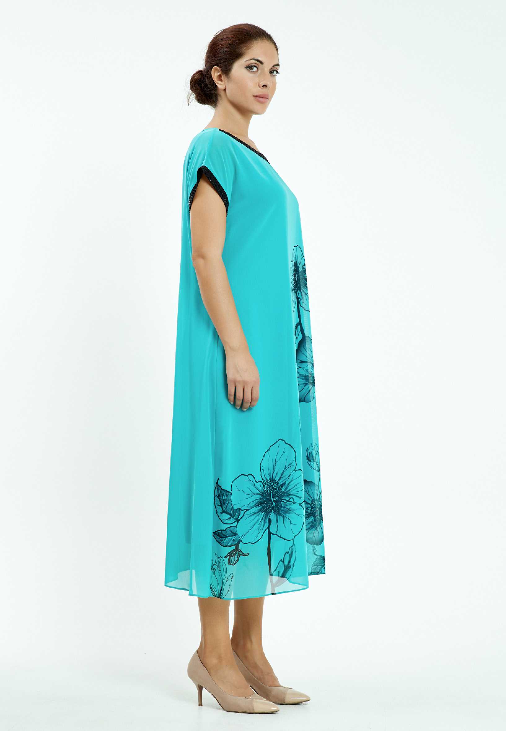 Short Sleeve Midi Chiffon Column Plus Size Casual Dress ayb19y9090 - Image 3