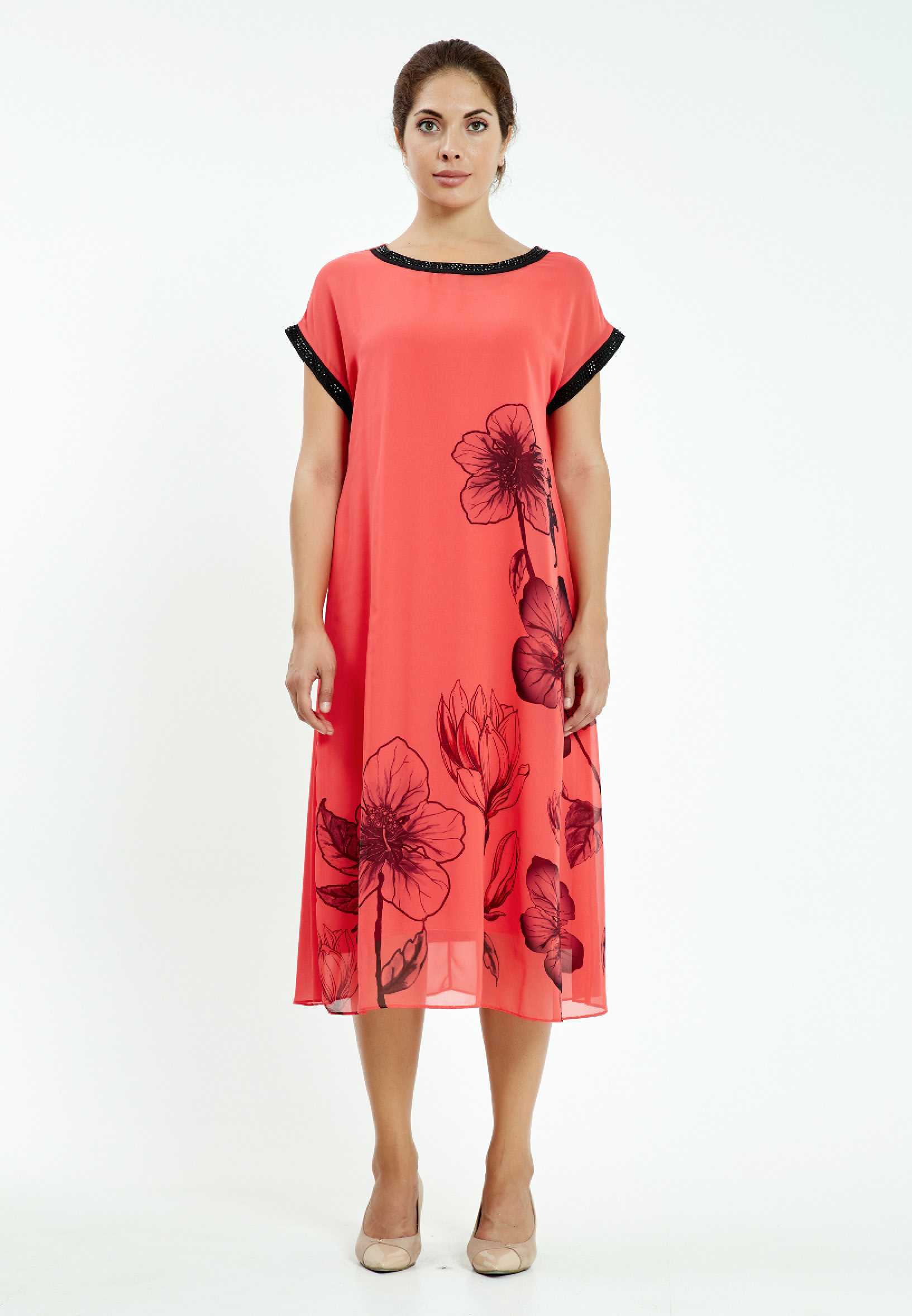 Short Sleeve Midi Chiffon Column Plus Size Casual Dress ayb19y9090 - Image 5