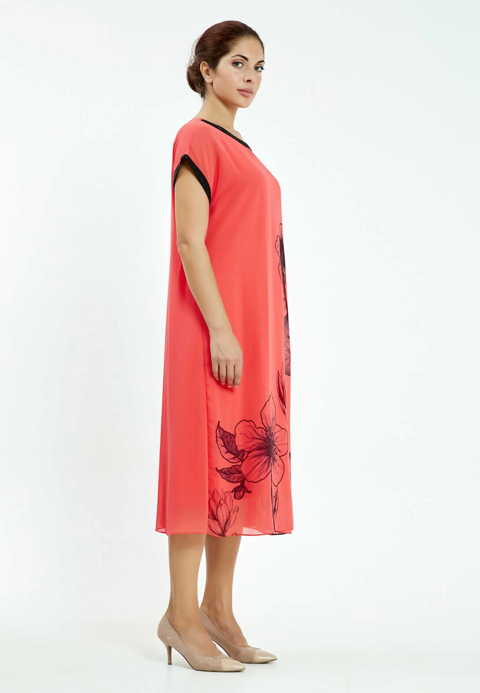 Short Sleeve Midi Chiffon Column Plus Size Casual Dress ayb19y9090 - Image 7