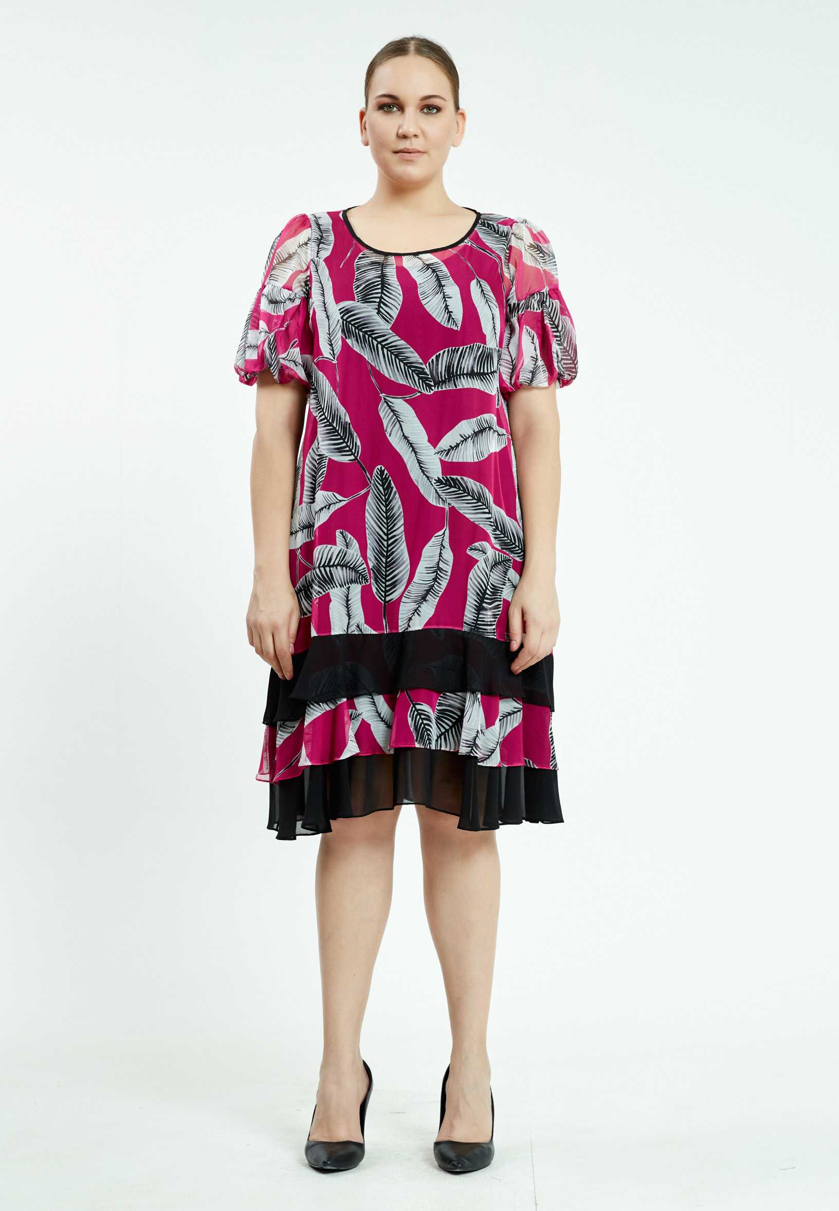 Short Sleeve Midi Chiffon Column Plus Size Casual Dress ayb20y9500