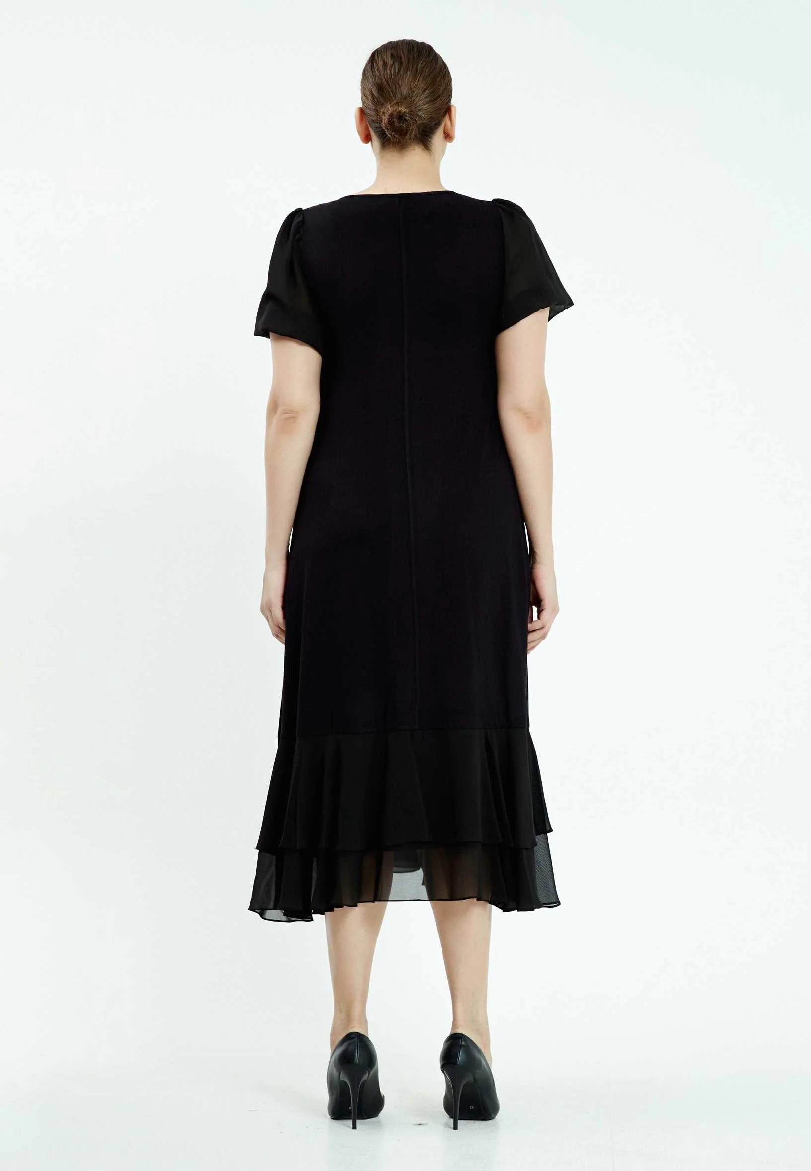 Short Sleeve Midi Chiffon Column Plus Size Casual Dress ayb20y9549 - Image 2