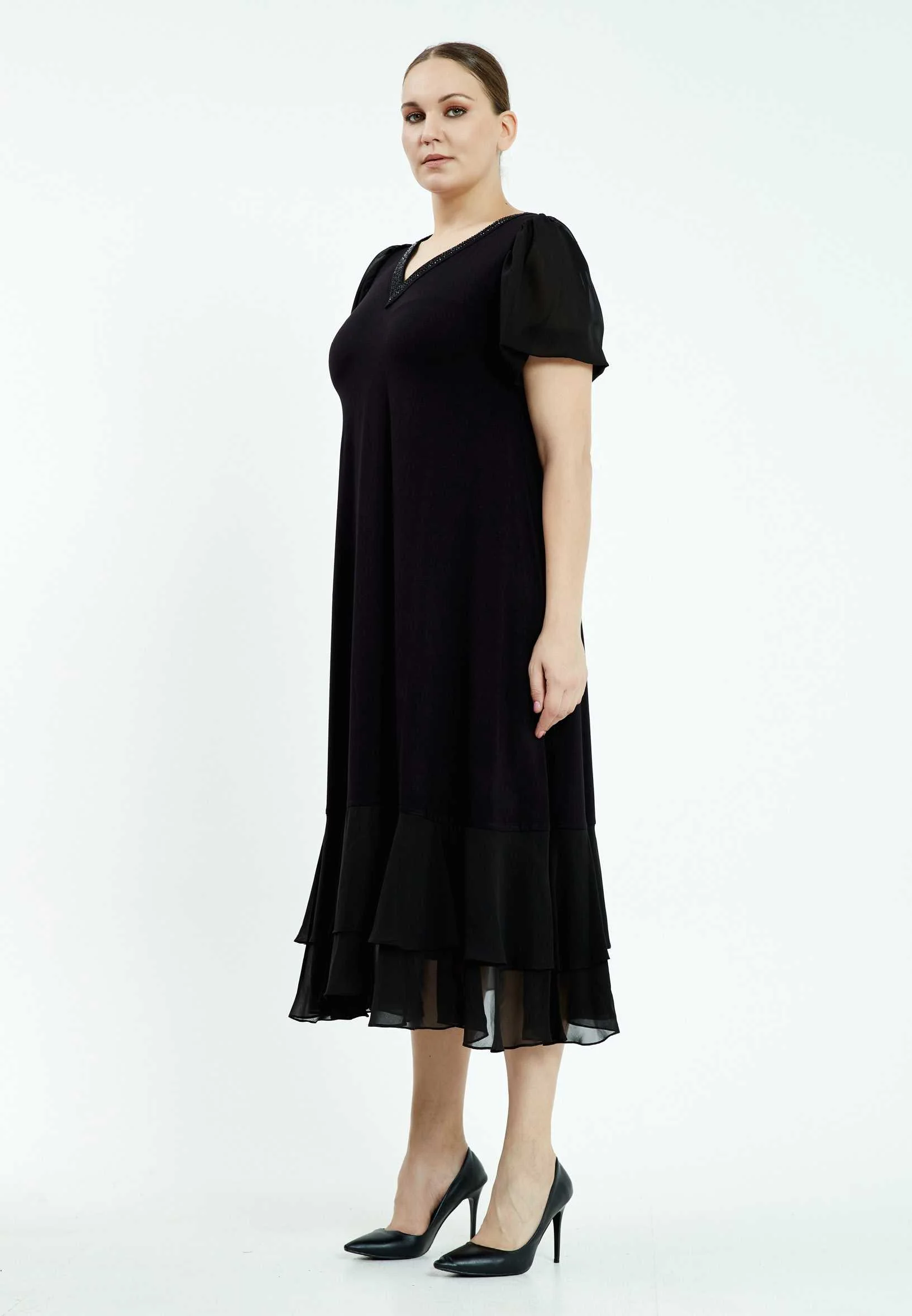 Short Sleeve Midi Chiffon Column Plus Size Casual Dress ayb20y9549 - Image 3