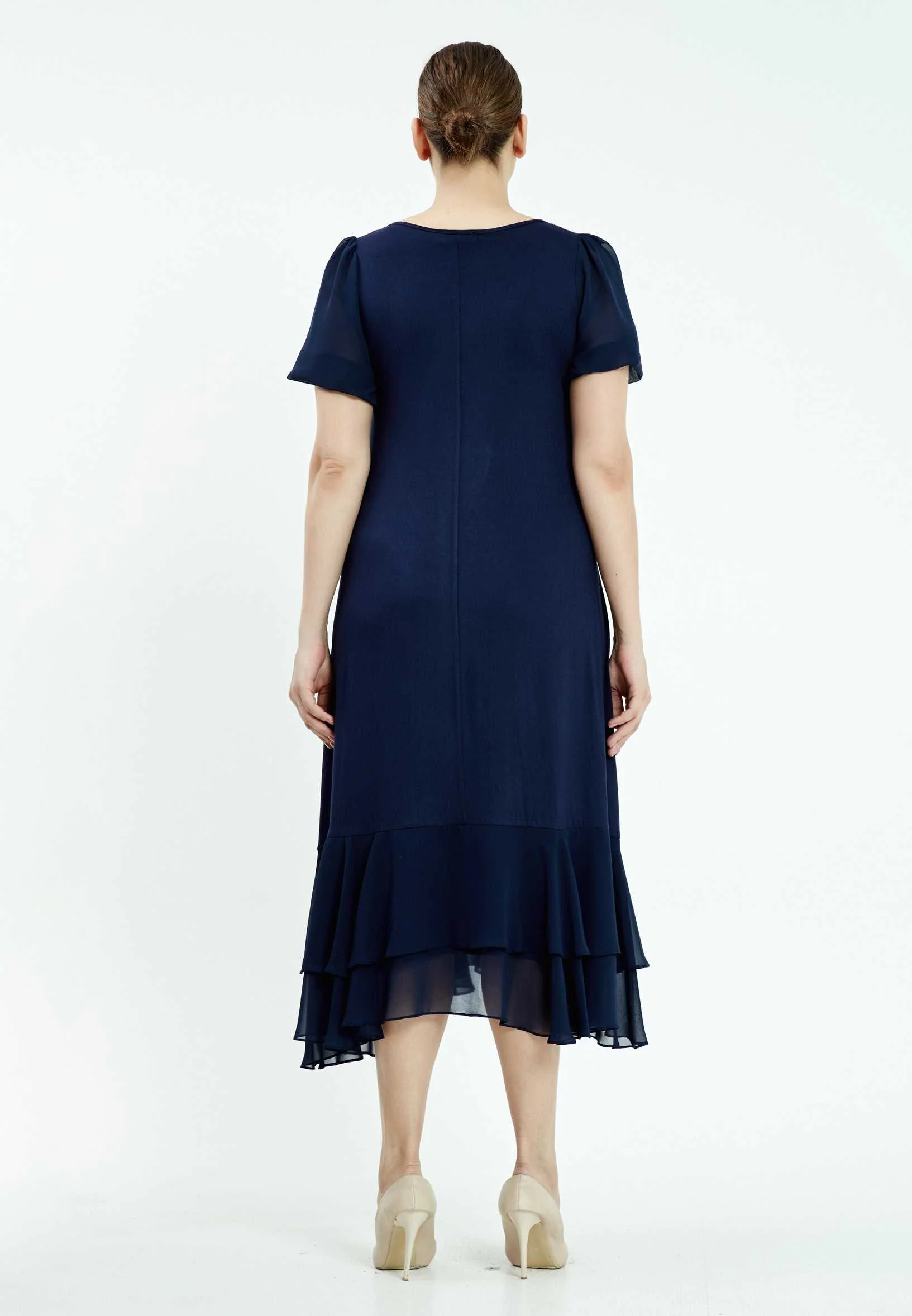 Short Sleeve Midi Chiffon Column Plus Size Casual Dress ayb20y9549 - Image 6