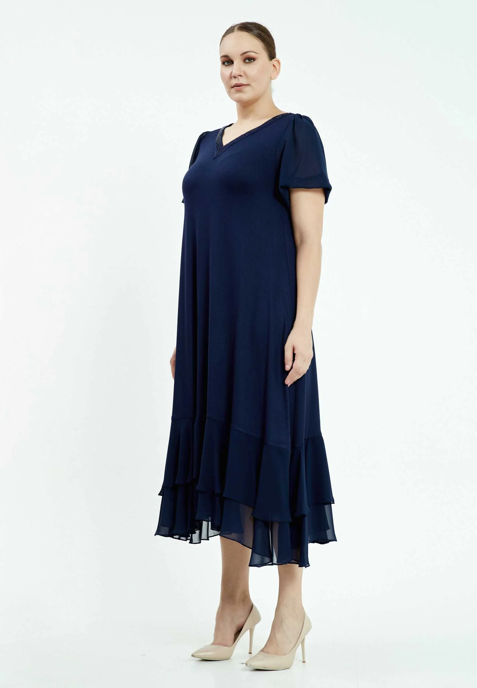 Short Sleeve Midi Chiffon Column Plus Size Casual Dress ayb20y9549 - Image 7