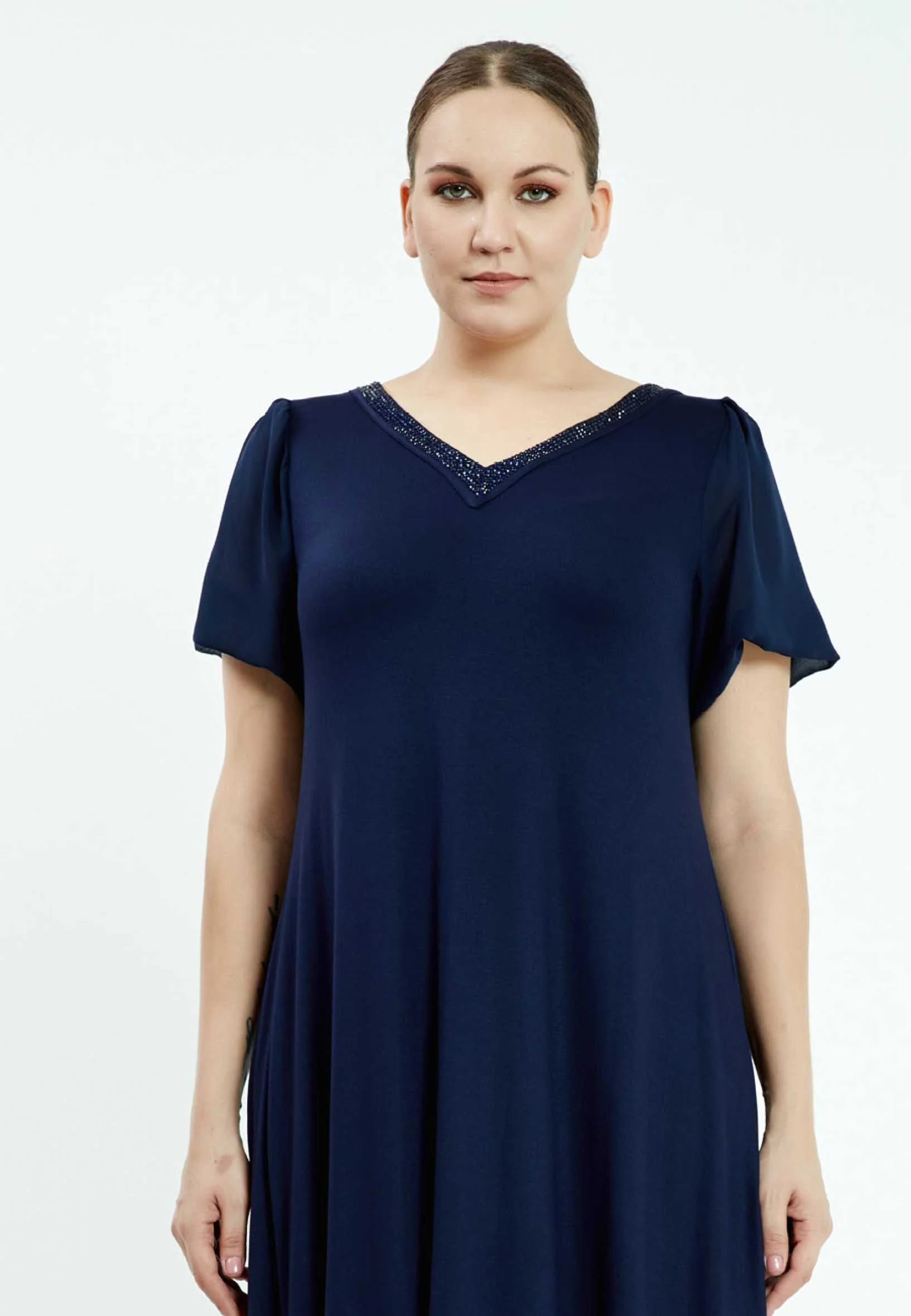Short Sleeve Midi Chiffon Column Plus Size Casual Dress ayb20y9549 - Image 8