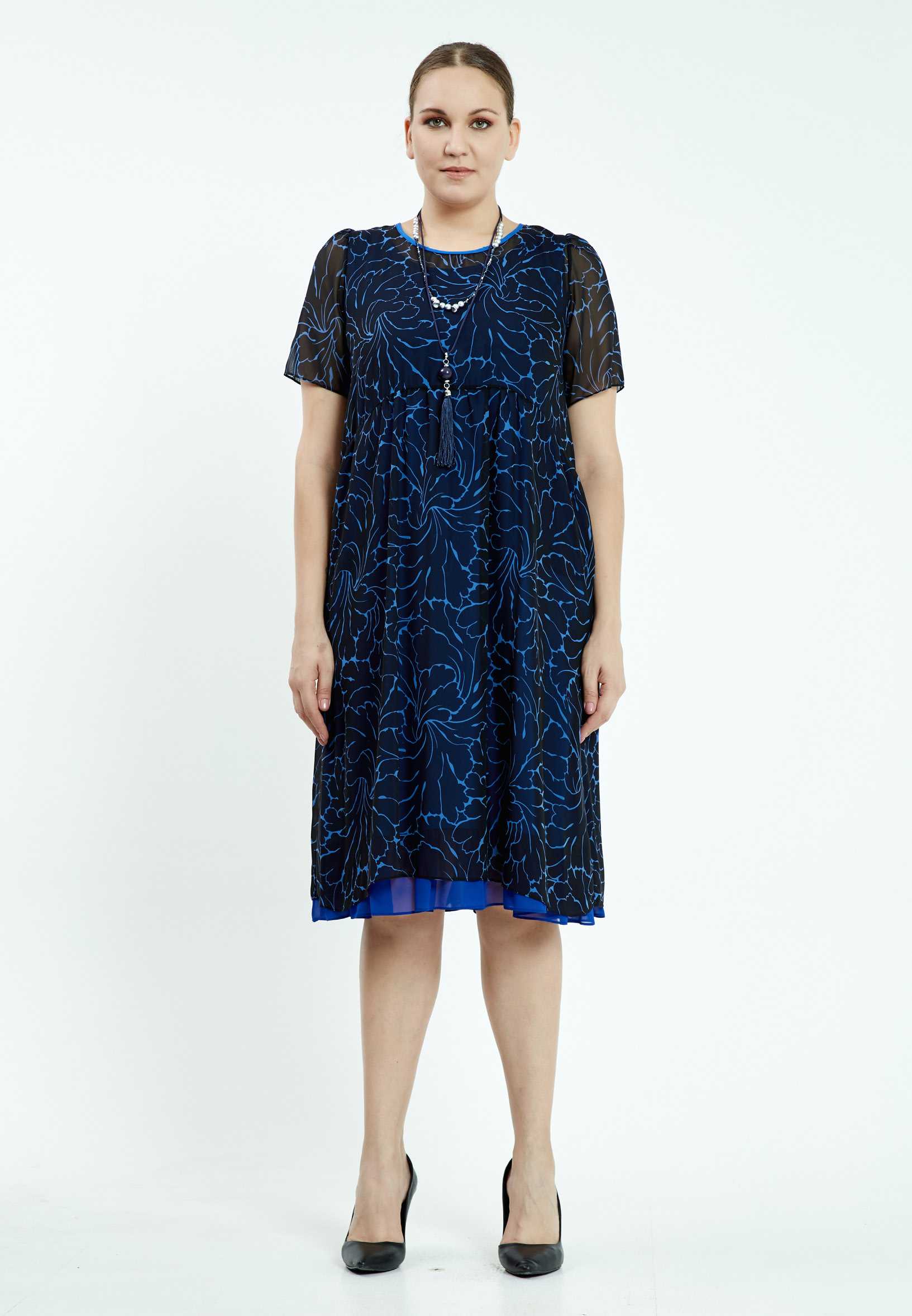 Short Sleeve Midi Chiffon Column Plus Size Casual Dress ayb20y9561