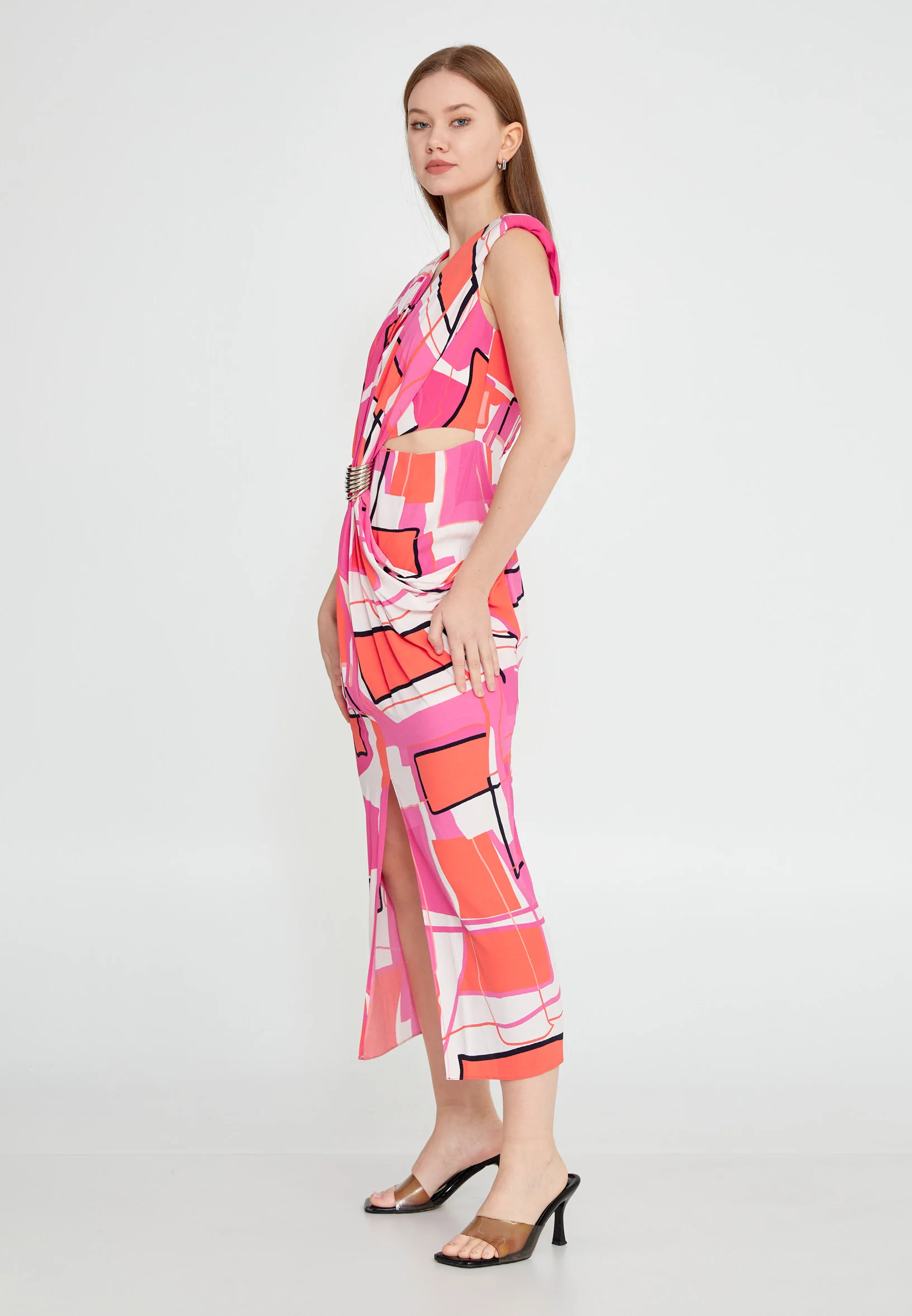 Short Sleeve Midi Chiffon Column Regular Casual Dress kmy24y40487 - Image 3