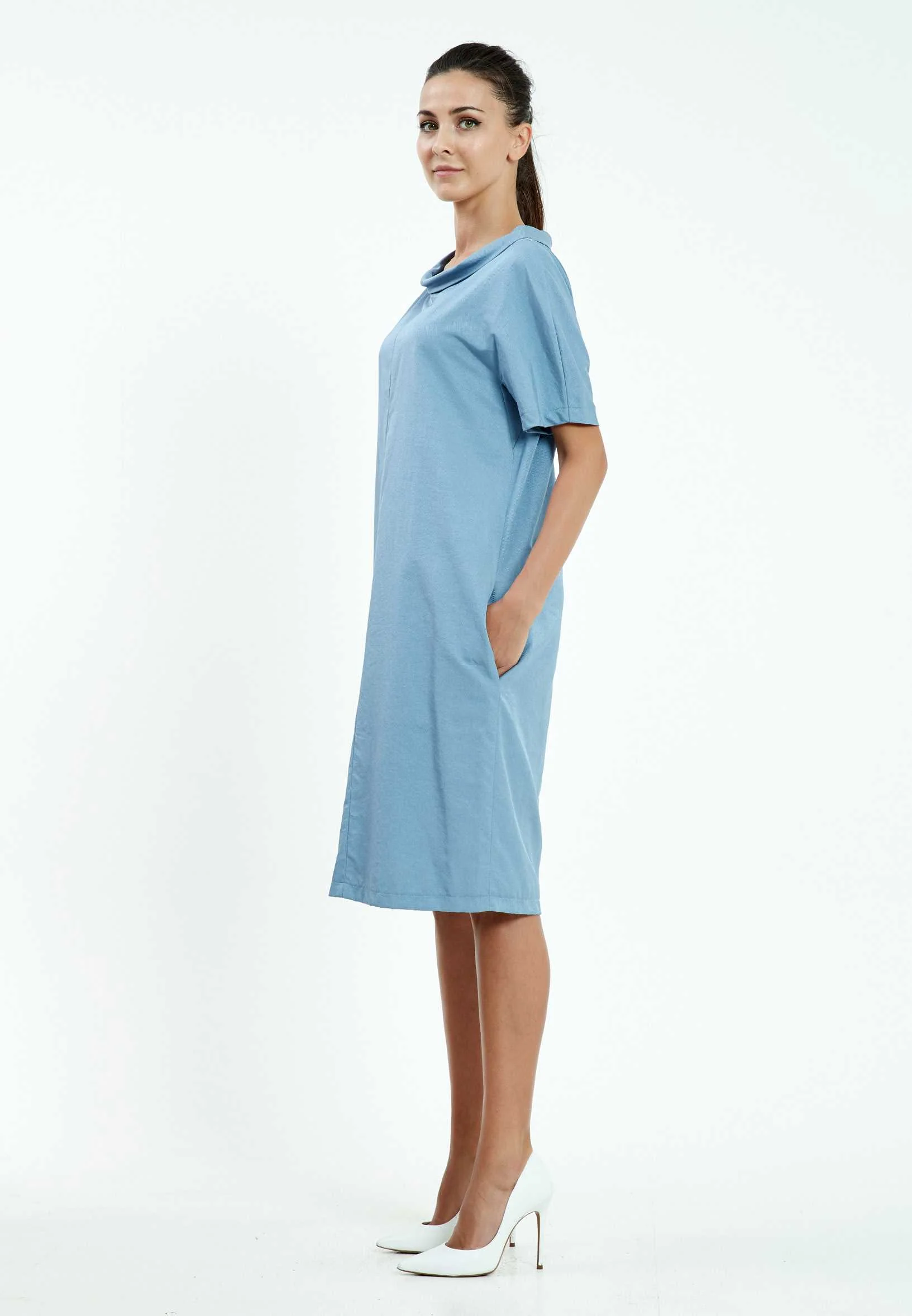 Short Sleeve Midi Crepe Column Regular Casual Dress mis18438 - Image 3