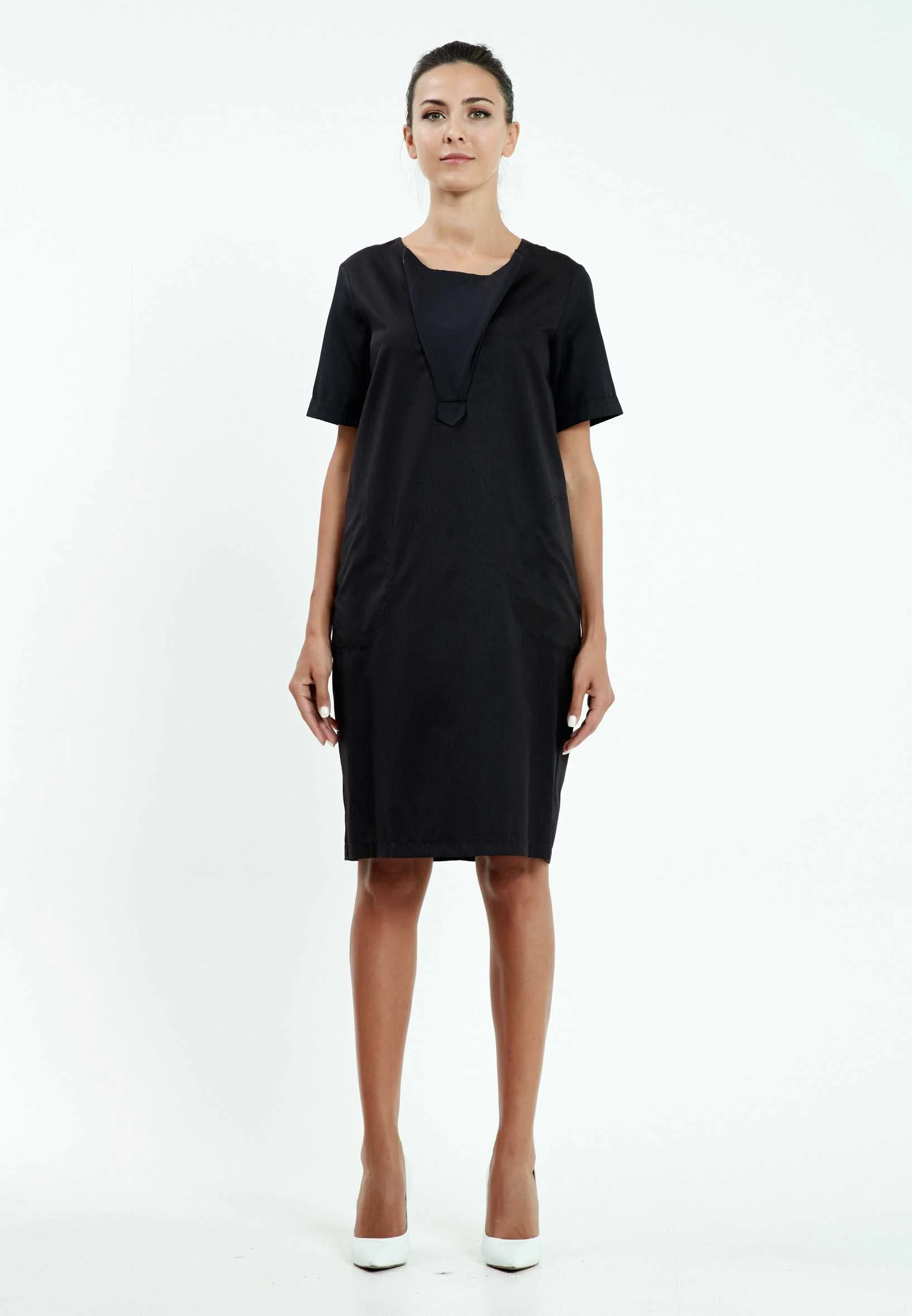 Short Sleeve Midi Crepe Column Regular Casual Dress mis19548