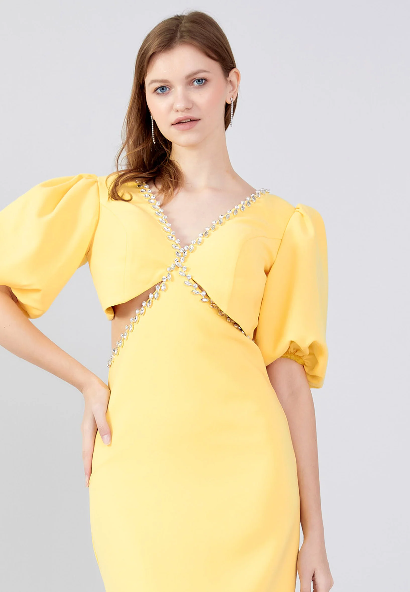 Short Sleeve Midi Crepe Column Regular Evening Dress jnm23-318 - Image 30