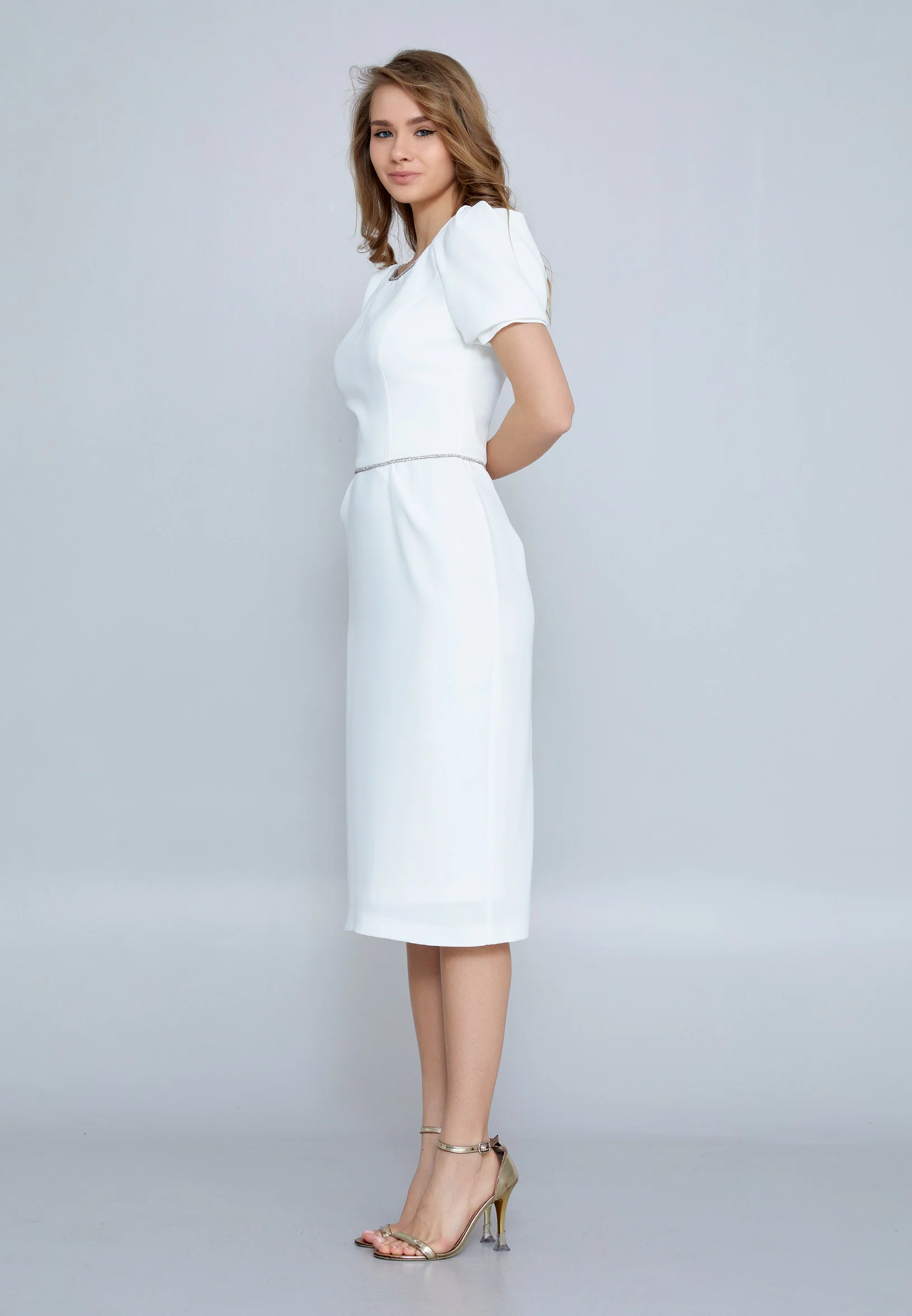 Short Sleeve Midi Crepe Column Regular Evening Dress jnm23-365 - Image 11